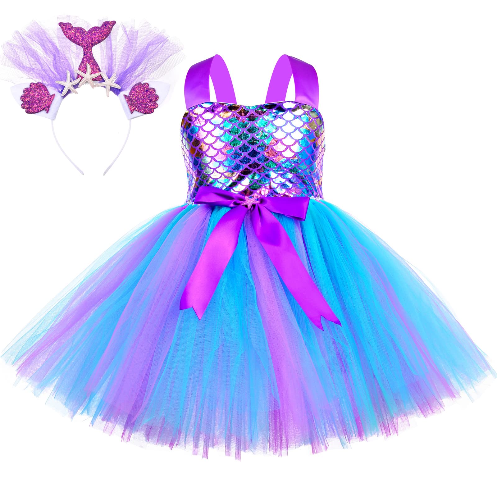 Little Mermaid Tutu Dress for Girls - Birthday Party & Halloween Princess Costume | Kids Fairy Tale Outfit for Dress Up, Photo Shoots & Themed Events