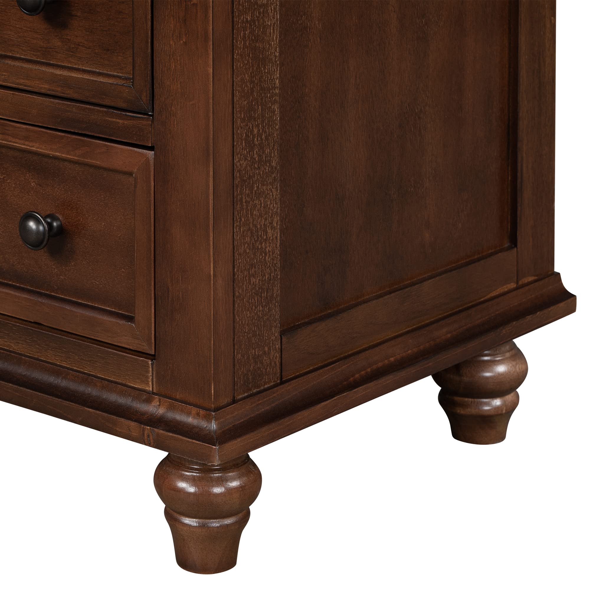 3-Drawer Wooden Bedside End Table with Pull-Out Tray - Nightstand for Bedroom & Living Room - Brown - Perfect for Storing Books, Lamps & Bedroom Essentials