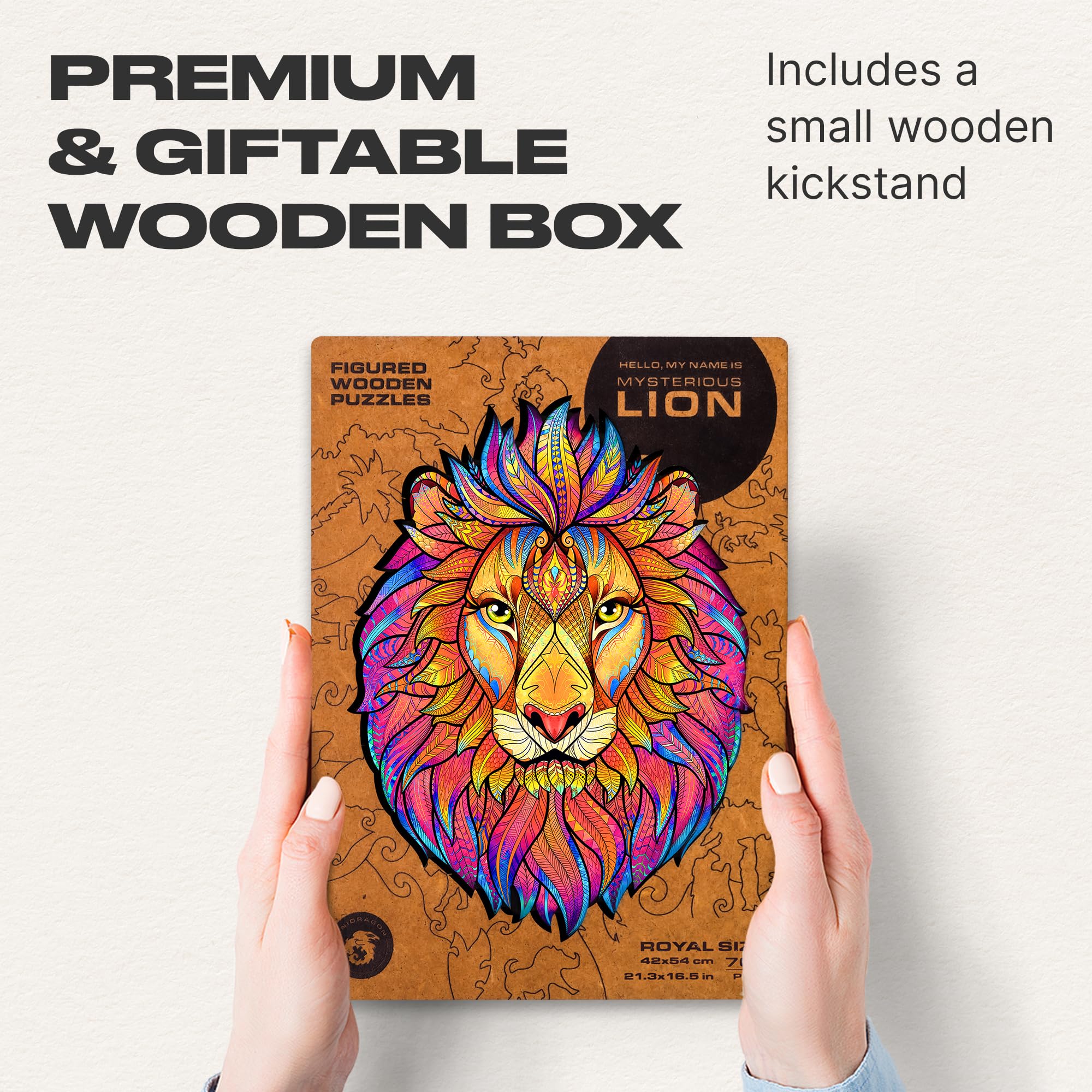 UNIDRAGON Original Wooden Jigsaw Puzzle - Mysterious Lion 700 Pieces, Royal Size 21.3