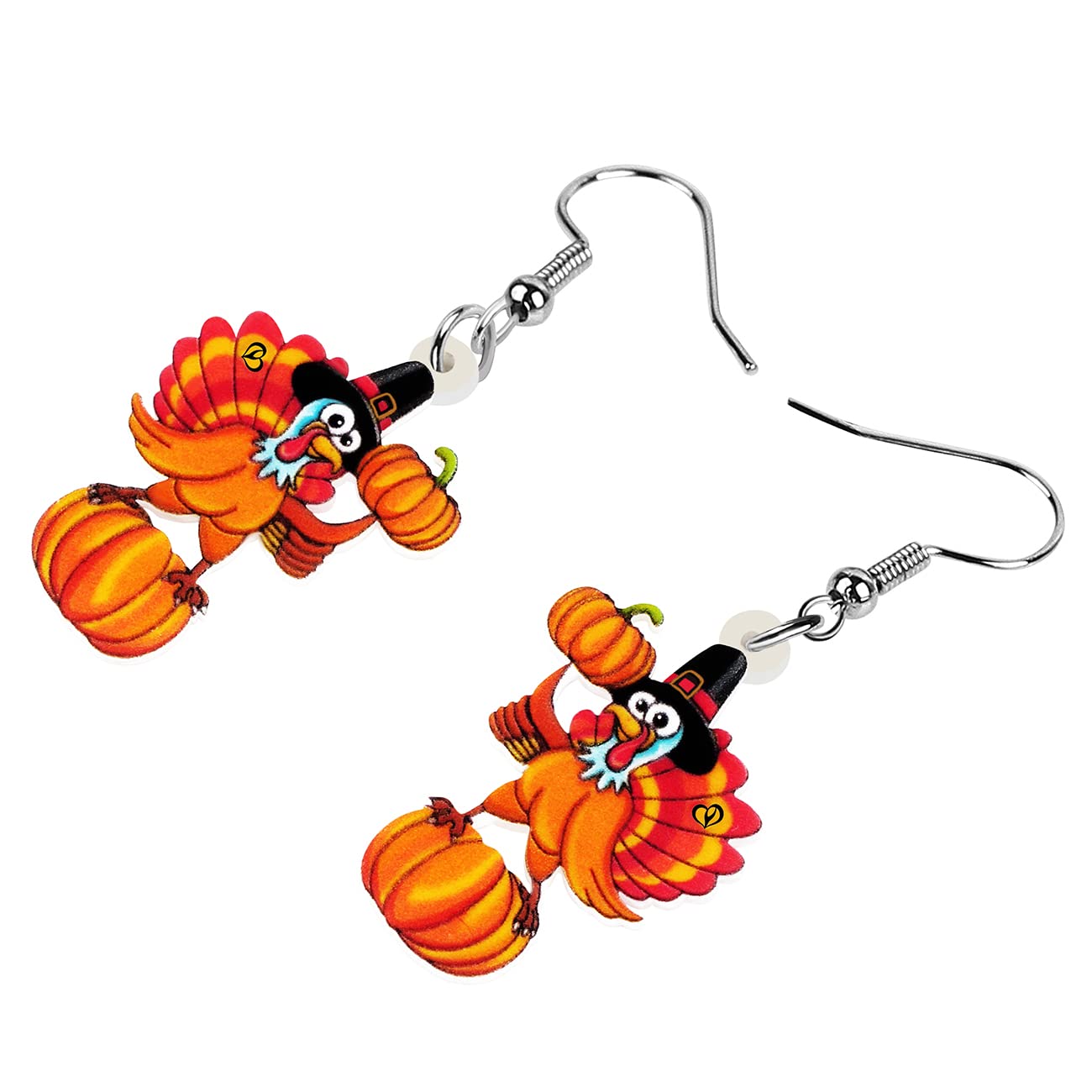 BONSNY Acrylic Thanksgiving Cartoon Turkey Chicken Drop Dangle Earrings for Women - Fun Holiday Jewelry Gift for Parties, Festive Gatherings & Costume Accessories