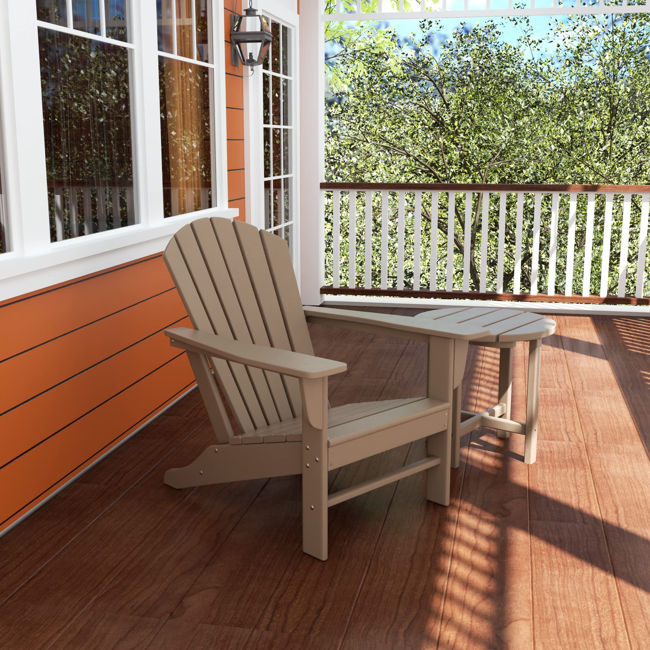 Premium HDPE Outdoor Adirondack Chair with Round Side Table - All-Weather & UV Resistant Patio Furniture Set for Backyard, Garden, Balcony, Porch - Perfect for Relaxing, Sunbathing, and Outdoor Entertaining