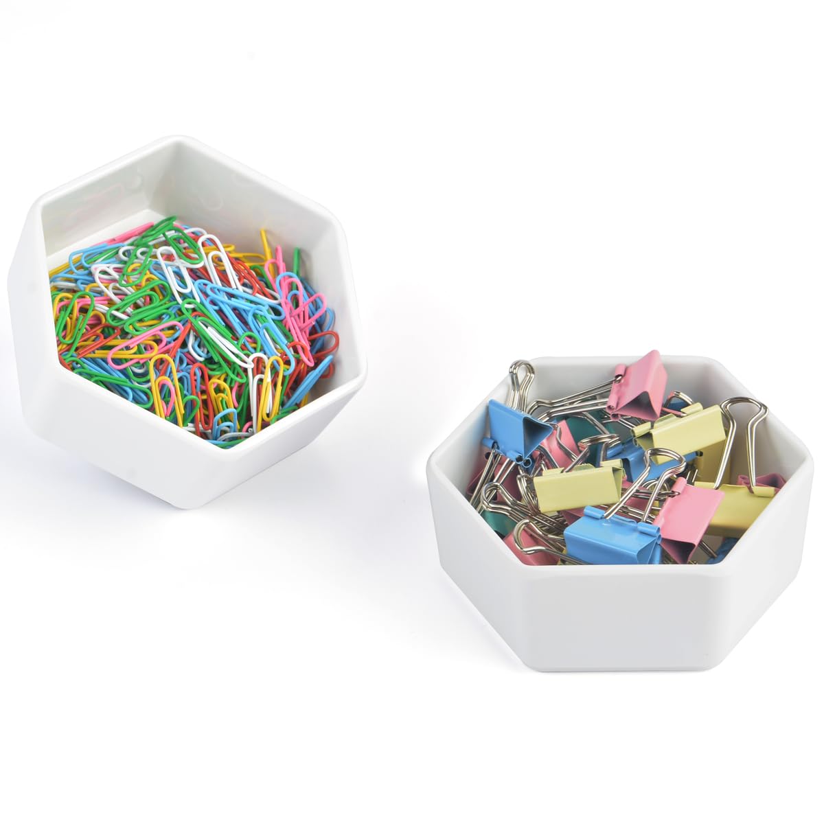 2-Pack White Resin Paper Clip & Binder Clip Dispenser - Desk Organizer for Push Pins, Paper Clamps - Perfect for Home Office, School & Work Desk Accessories | Keep Your Workspace Neat & Organized