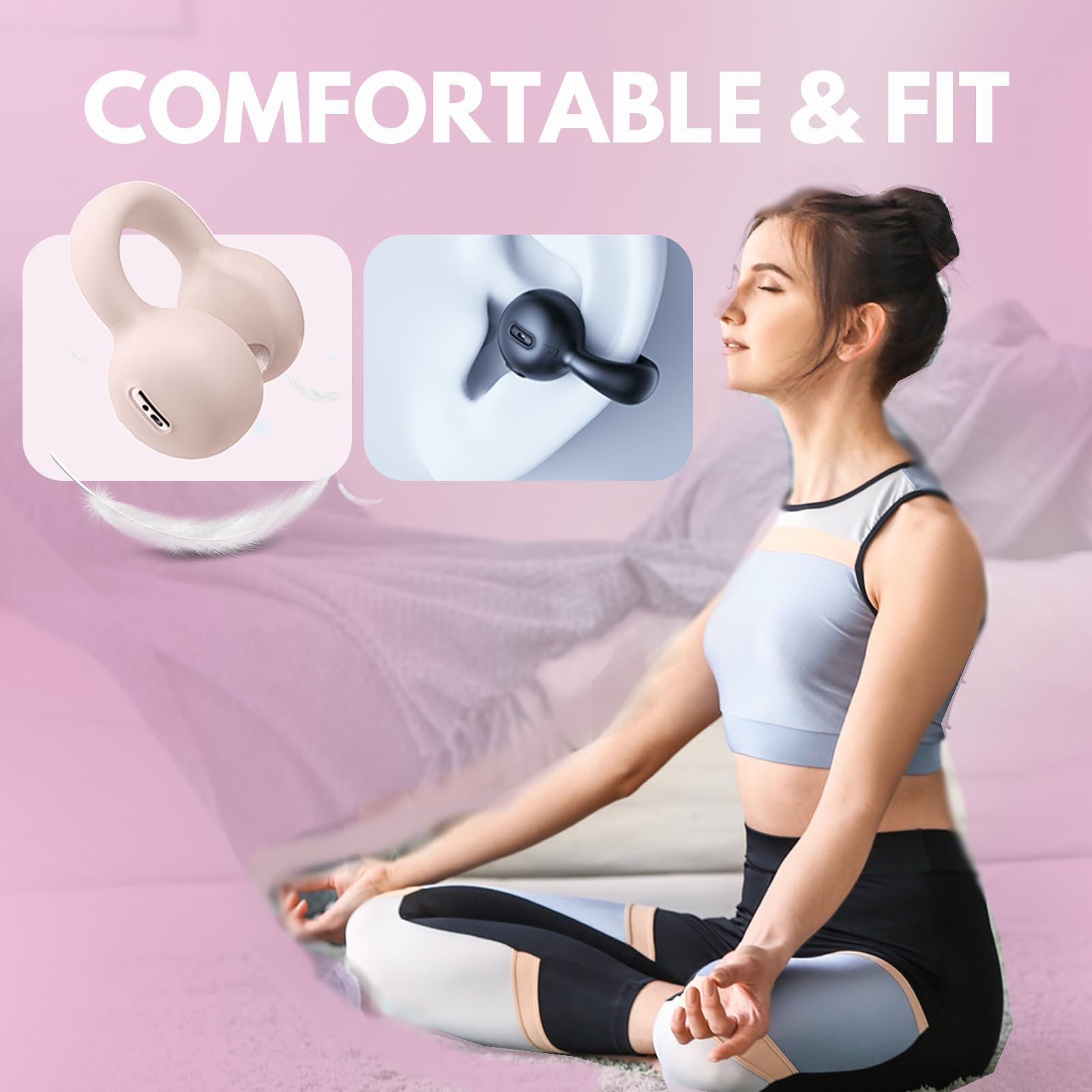 Wireless Bluetooth Open Ear Headphones IPX5 Waterproof, Bluetooth 5.3 Ear Clip Bone Conduction Headphones with Charging Case, HiFi Stereo Sound for Running, Cycling & Outdoor Sports