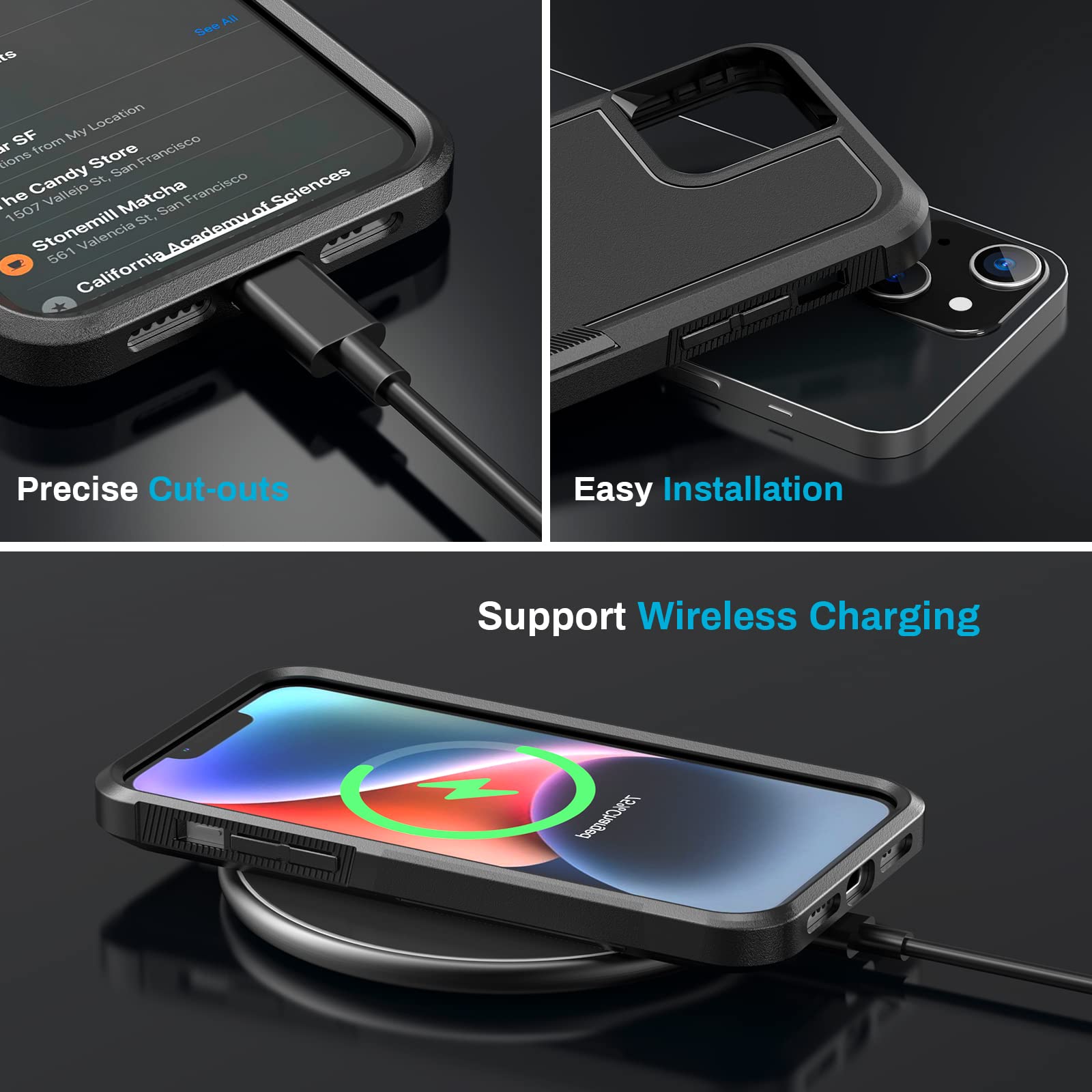 MAXCURY Rugged Protective Case for iPhone 14 & 13 - Anti-Scratch, Anti-Fingerprint, Shockproof Cover with Full-Body Protection (Black) - Perfect for Outdoor Adventures, Work & Daily Use