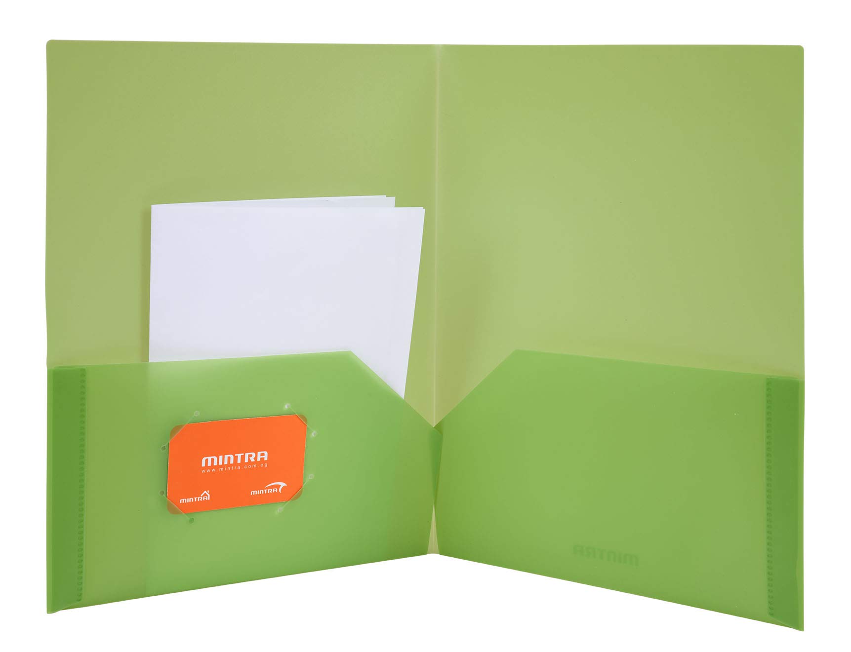 Mintra Office Poly Pocket Folders - 8 Pack Green Plastic Document Folders for School, Business & Organization - Heavy Duty Letter Size File Folders with 2 Pockets & Fastener Tabs