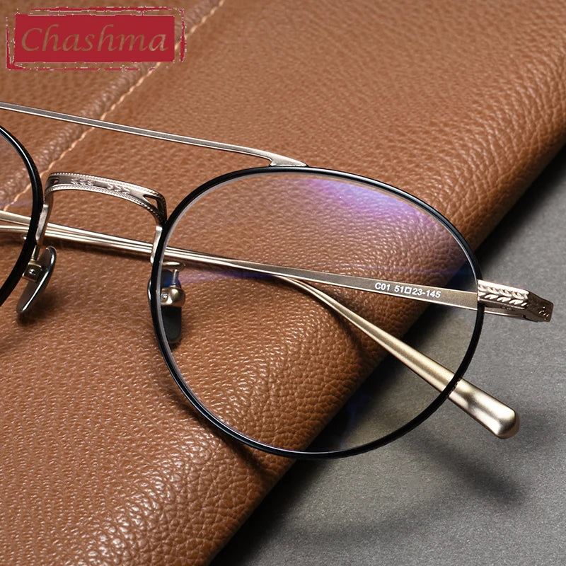 Unisex Titanium Round Full Rim Double Bridge Eyeglasses 84020 - Stylish & Durable for Reading, Work, and Everyday Wear