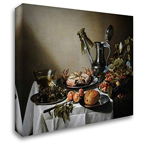 Pieter Claesz Still Life Painting - Food, Glasses & Jug on Table - 24x20 Stretched Canvas Wall Art for Dining Room Decor | Vintage Dutch Masterpiece for Home & Office