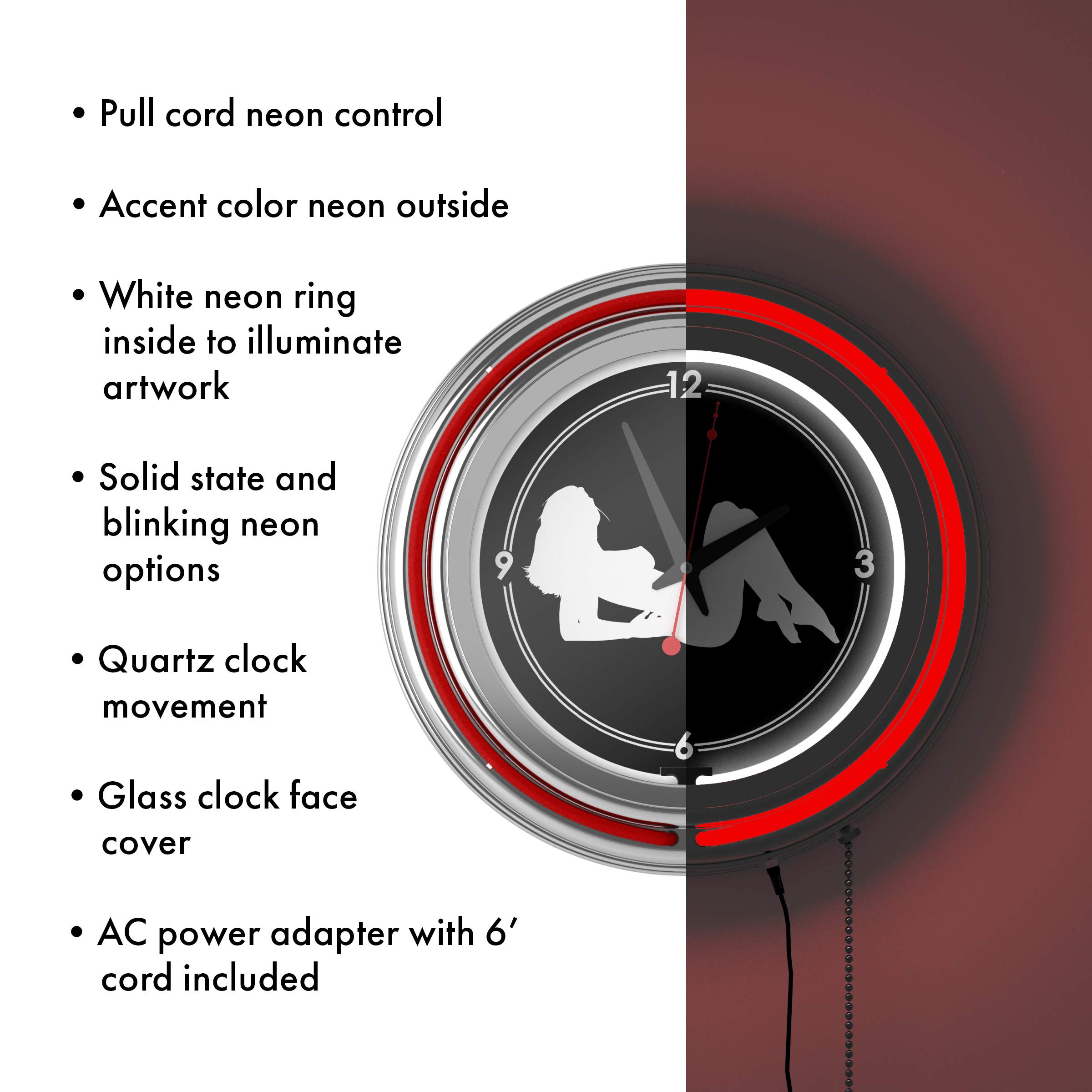 Shadow Babes Series - Red Neon Ring Clock with Dual Illuminated Rings - Perfect for Bedroom, Gaming Room & Retro Decor