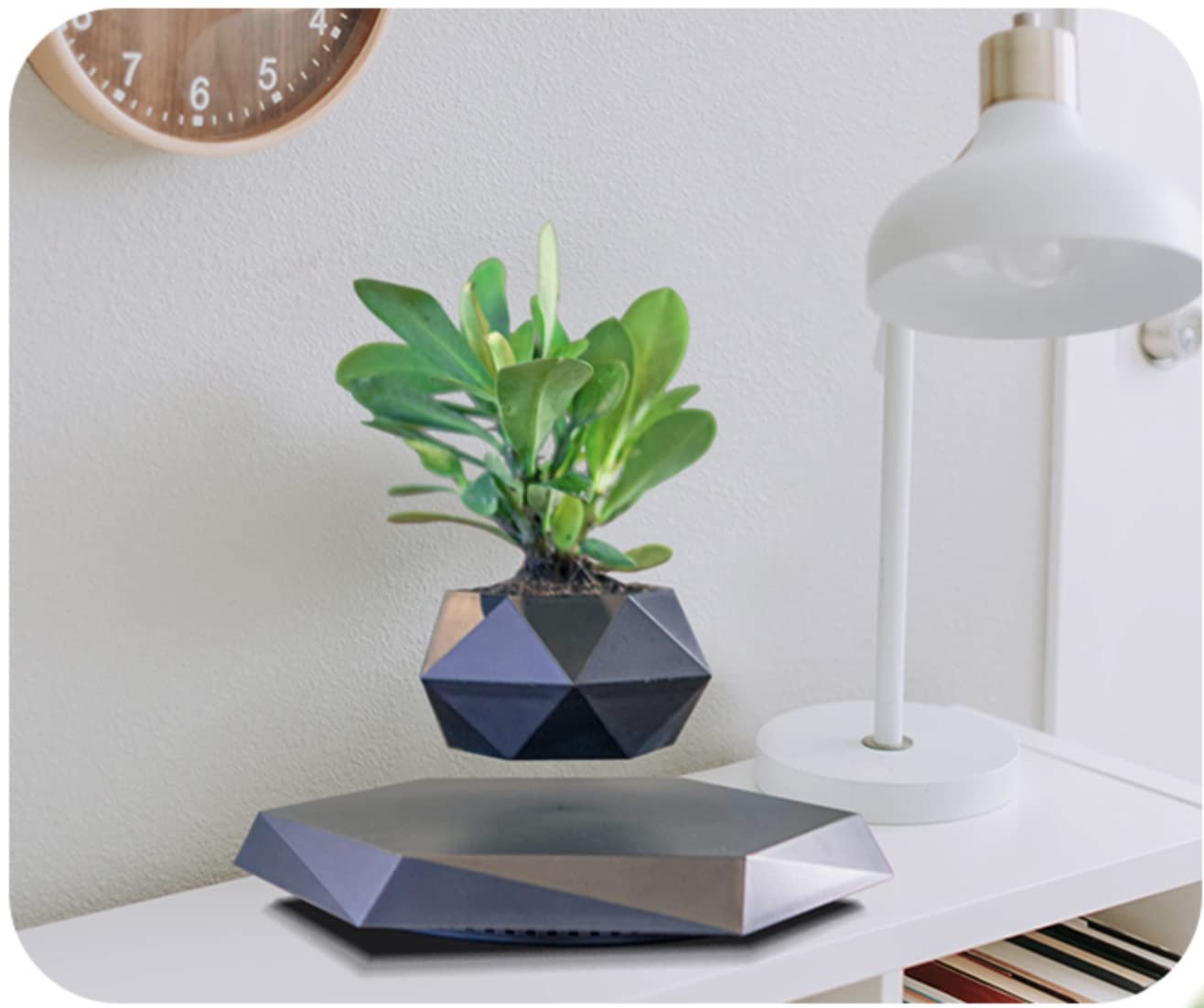 Floating Magnetic Levitating Flower Pot - Black Hexagon Air Bonsai Planter with 360° Rotation | Unique Home & Office Desk Decor for Modern Spaces