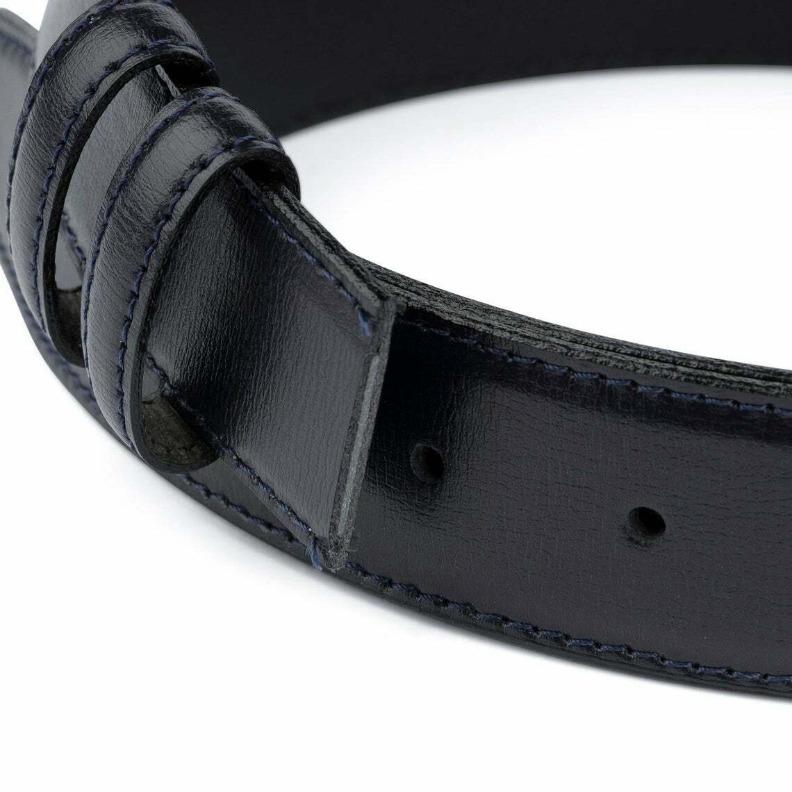 Dark Blue Genuine Leather Belt 35mm Width - No Buckle Stitched Design for Ferragamo Belts | Perfect for Business Casual & Formal Outfits
