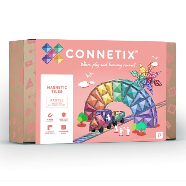 Connetix Magnetic Tiles Pastel 202 Piece Mega Pack - STEM Educational Building Toys for Kids, Creative Construction Play Set for Preschool Learning & Family Fun Activities
