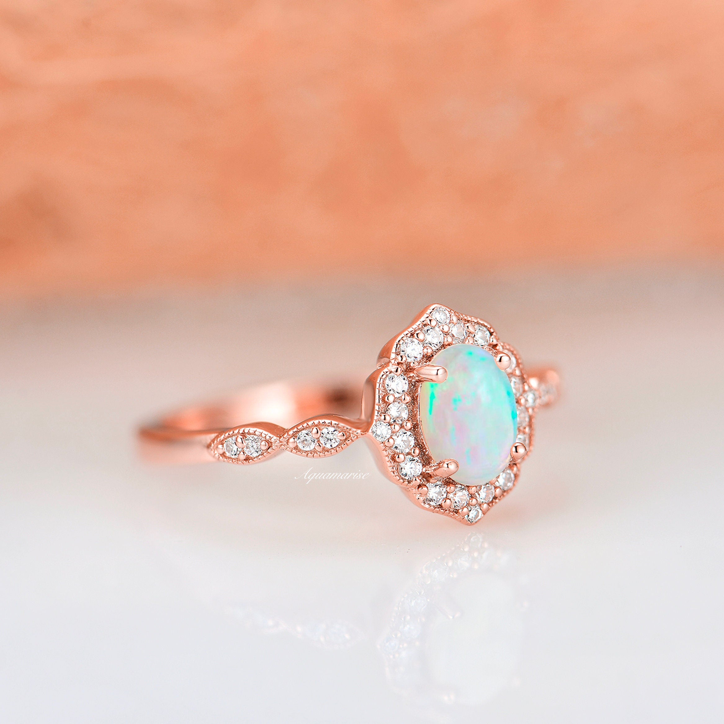 14K Rose Gold Vermeil Australian Opal Ring - Elegant Jewelry for Women, Gift for Her, Perfect for Weddings, Anniversaries & Special Occasions
