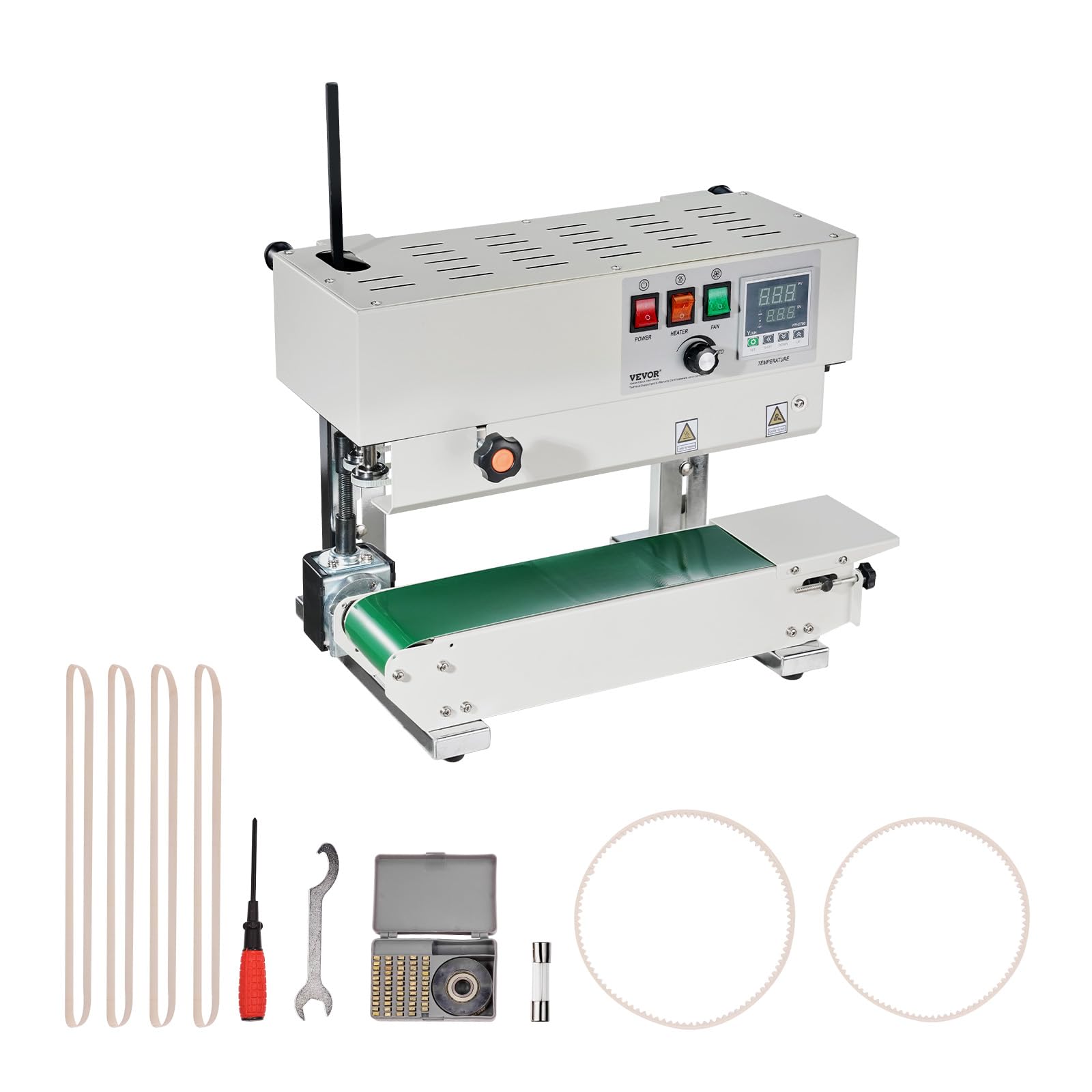 VEVOR Continuous Band Sealer Machine - 6-12mm Adjustable Seal Width, Digital Temperature Control for 0.02-0.8mm Plastic Bags | Food Packaging, Industrial Sealing, Warehouse Use | Commercial Bag Sealing Equipment for Plastic Films & Pouches