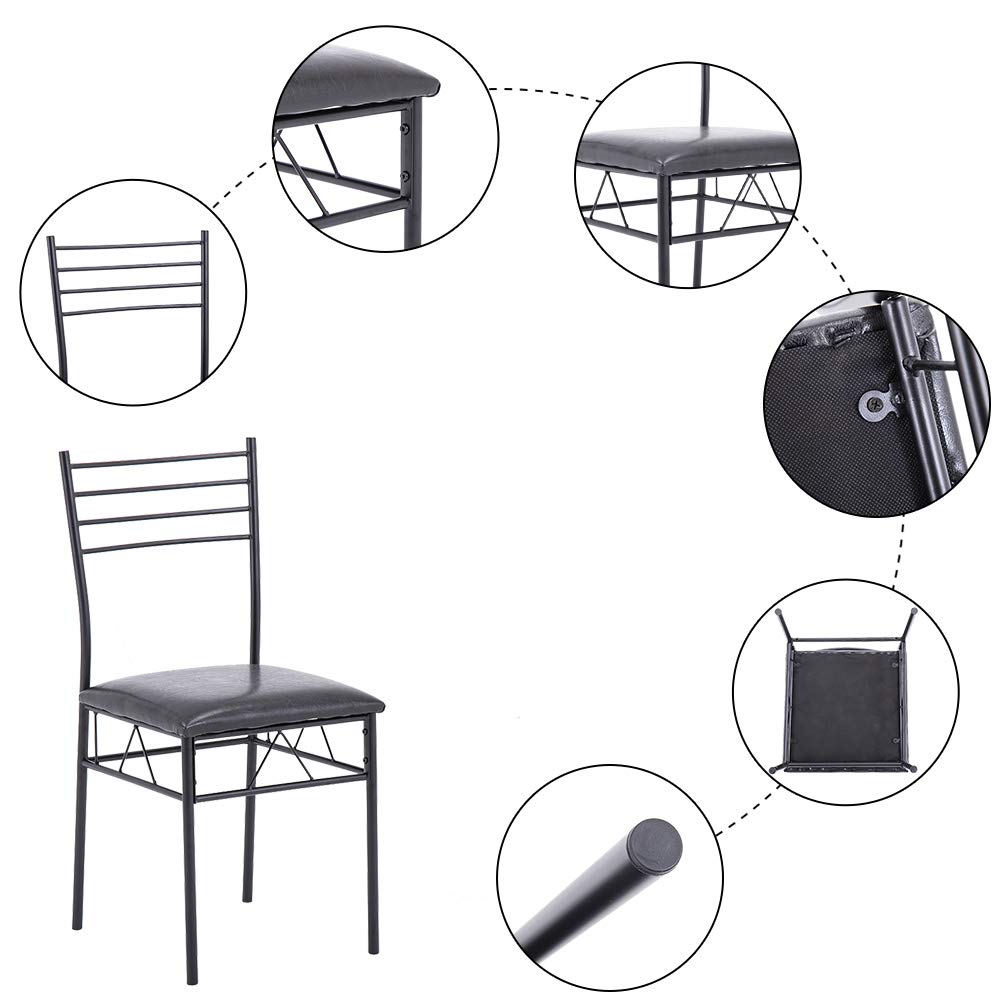 5-Piece Glass Dining Table Set with 4 PU Cushion Chairs - Modern Wooden Kitchen & Dining Room Furniture for Small Spaces in Black - Perfect for Apartments, Breakfast Nooks & Cozy Family Meals