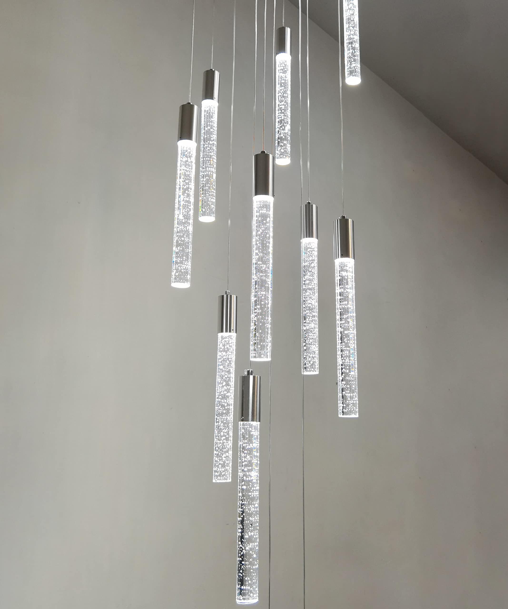 118 Inch Long Light Glam Chandelier - Bubble Crystal Linear Ceiling Pendant with Remote Control & Dimmable LED - Adjustable High Ceiling Light Fixture (12-Lights, Silver) - Perfect for Dining Rooms, Living Rooms, and Grand Entryways