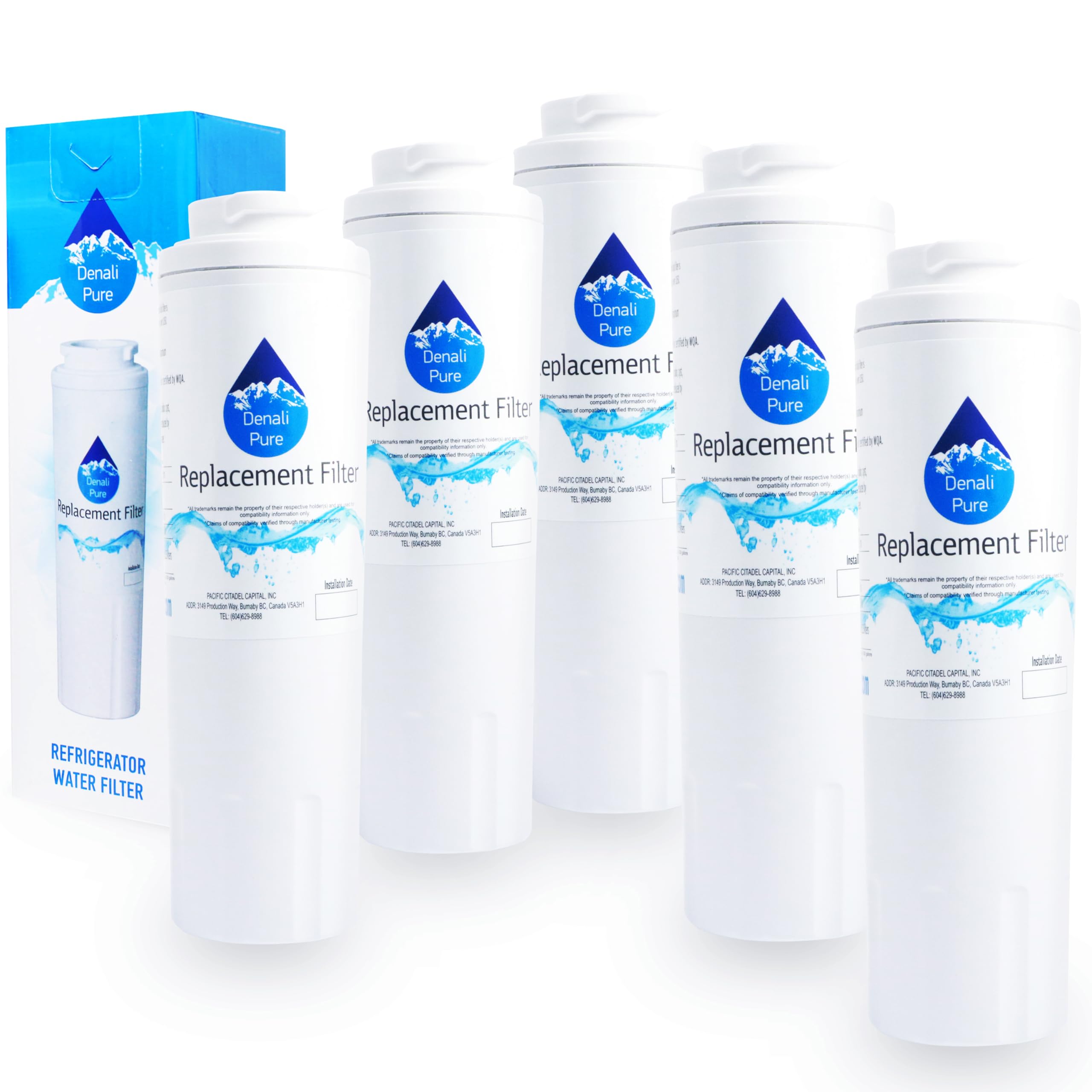 5-Pack KitchenAid KBFS20EVBL2 Refrigerator Water Filter Replacement - Compatible with KitchenAid 4396395 Fridge Filter Cartridge | Clean Drinking Water for Home & Office Use