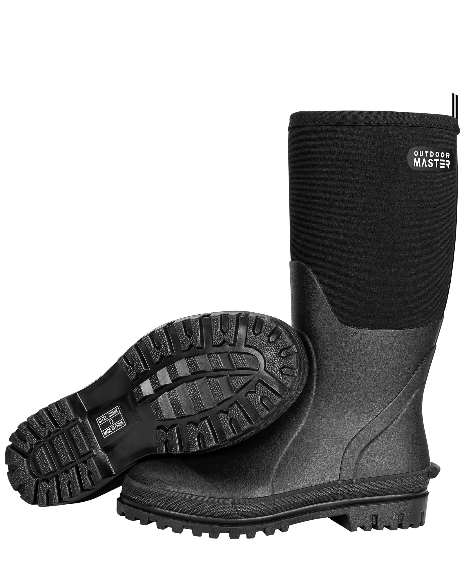 OutdoorMaster Men's Waterproof Hunting Boots - Insulated Rubber Neoprene Boots with Anti-Slip Sole for Winter, Fishing & Outdoor Adventures