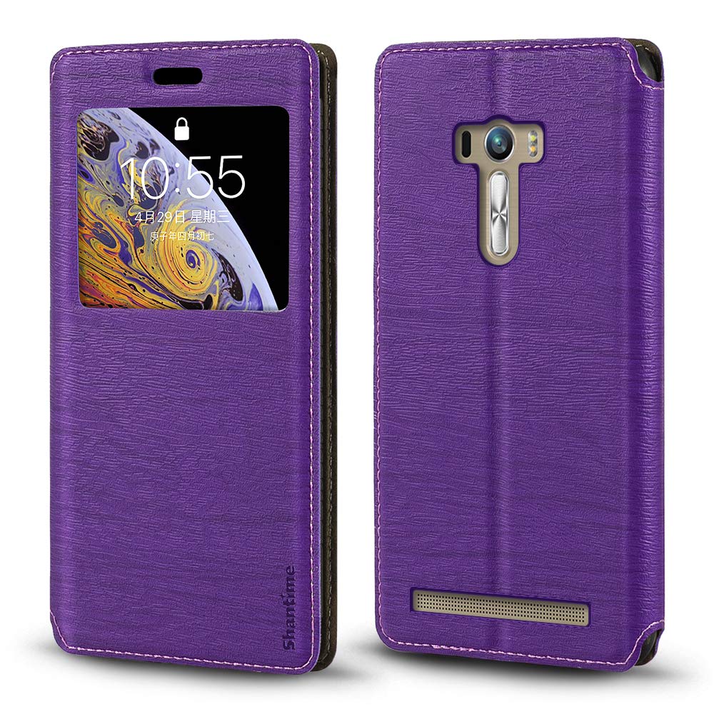 Premium Wood Grain Leather Flip Case for Asus ZenFone Selfie ZD551KL - Magnetic Cover with Card Holder & Viewing Window | Perfect for Work, Travel & Everyday Protection