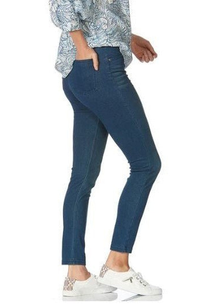 HUE Ultra Soft High Waist Denim Leggings for Women - Stretchy Comfortable Jeggings with Pockets - Perfect for Work, Yoga & Everyday Wear