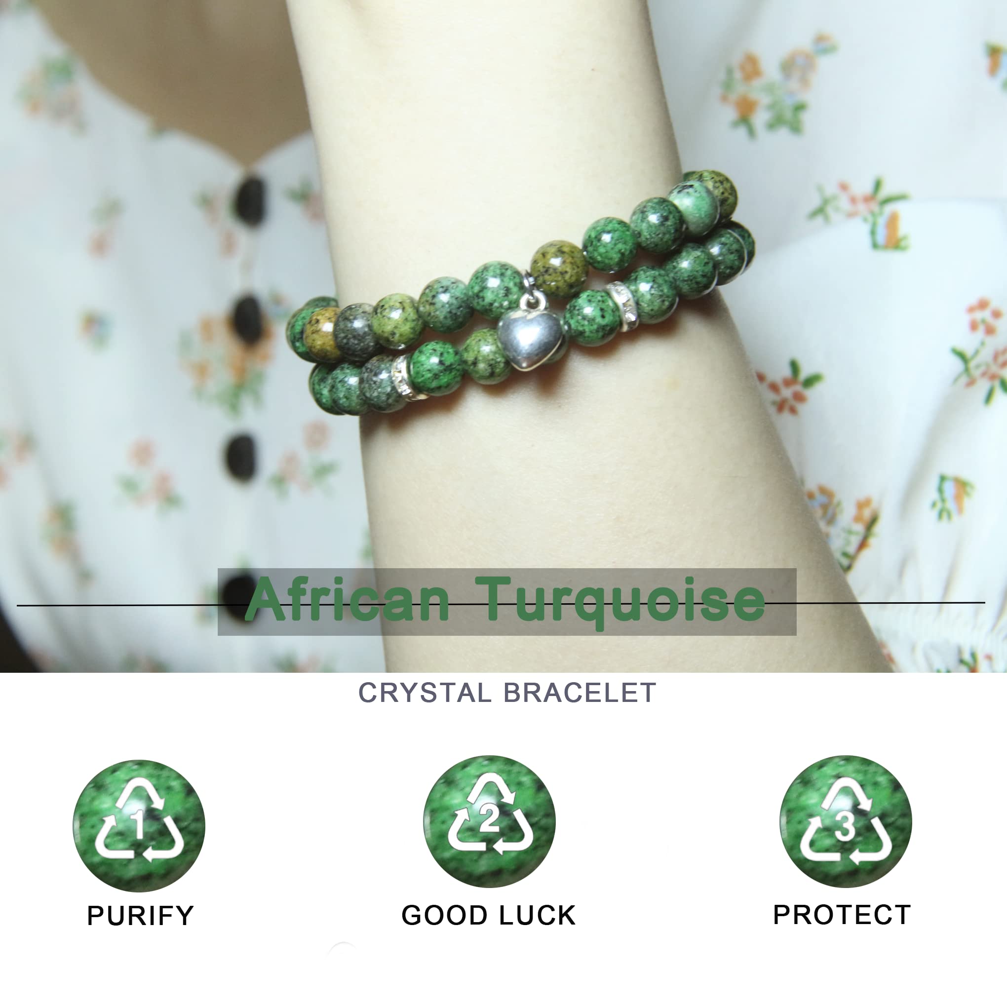 Healing Bracelets for Women - African Turquoise Crystal Prayer Beads, 8mm Natural Stone Stress Relief Yoga Bracelet | Spiritual Wellness, Meditation & Get Well Soon Gifts for Her