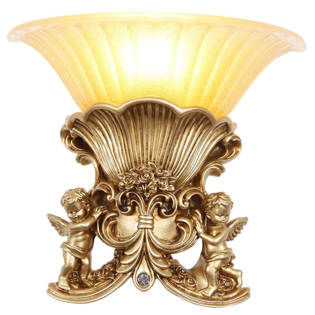 Vintage Hand-Painted Resin Wall Lamp with Glass Shade - Energy Saving Bedroom & Study Lighting - Decorative Statue Sconce for Home, Office, and Dorm Room Decor (Color: A)