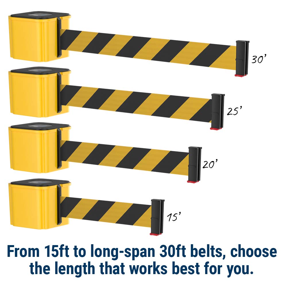 WM412 Retractable Belt Wall Mounted Crowd Control Barrier - 15ft Red Belt with Smooth Black Finish for Queue Management | Perfect for Retail Stores, Events, and Public Spaces