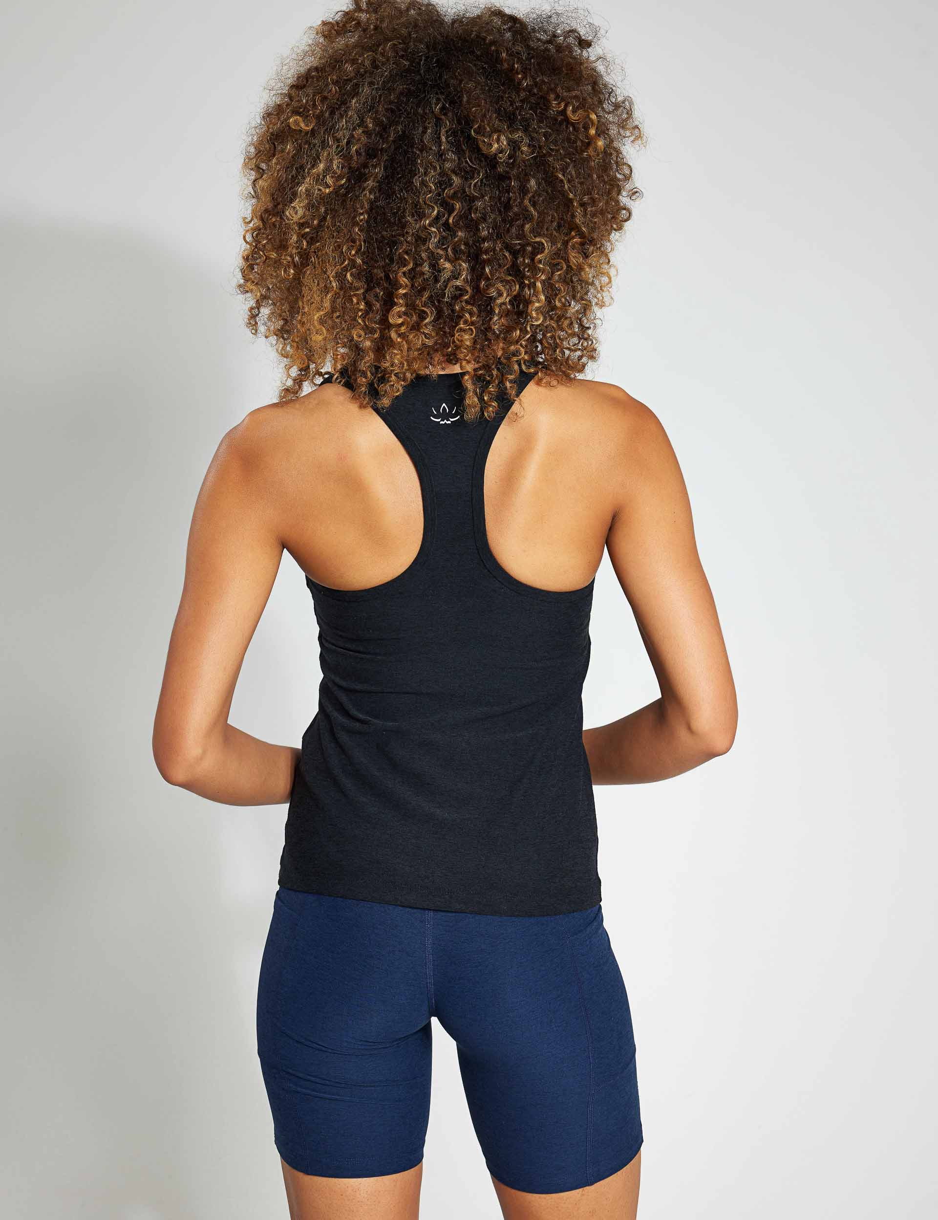 Spacedye Step Up Racerback Tank Top for Women - Darkest Night Color - Yoga, Gym & Casual Wear