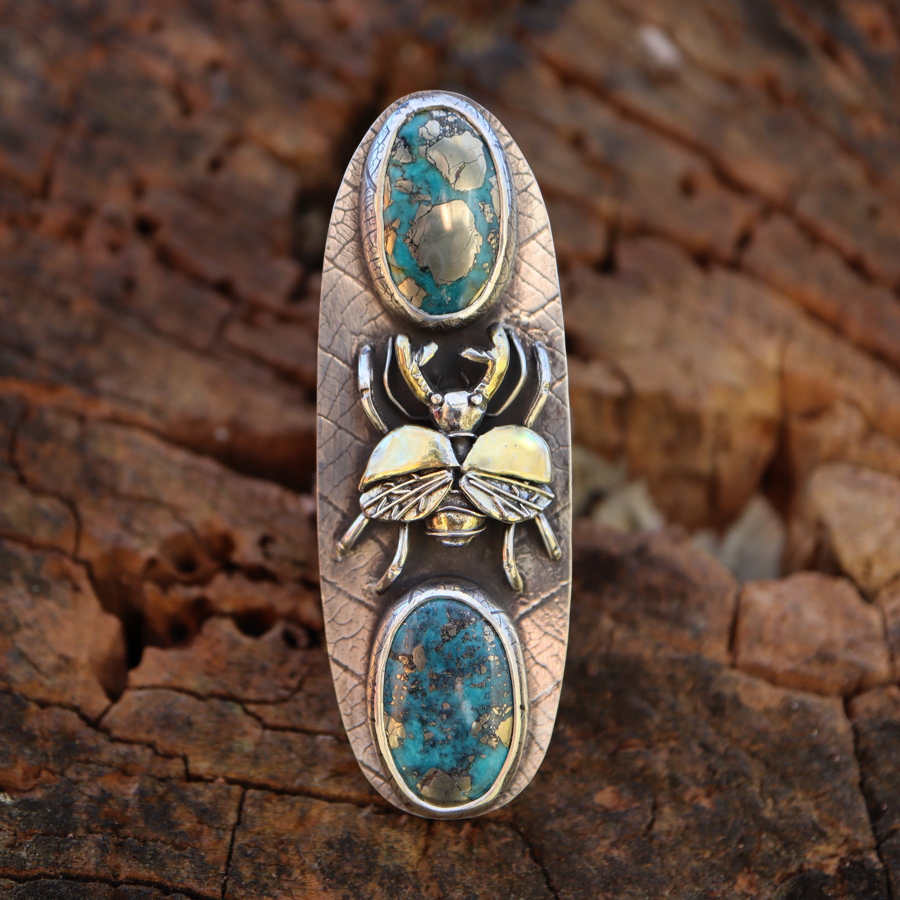 Exquisite Gold-Plated Stag Beetle & Turquoise Ring for Women | Unique Bohemian Jewelry Gift for Nature Lovers | Perfect for Festivals, Weddings & Boho Fashion