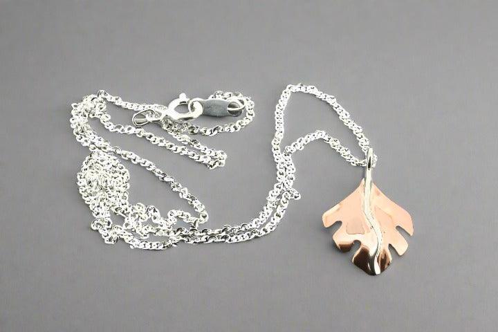 Serrated Leaf Pendant Necklace - Handmade Copper & Silver Jewelry for Women - Perfect for Boho, Nature-Inspired & Everyday Wear