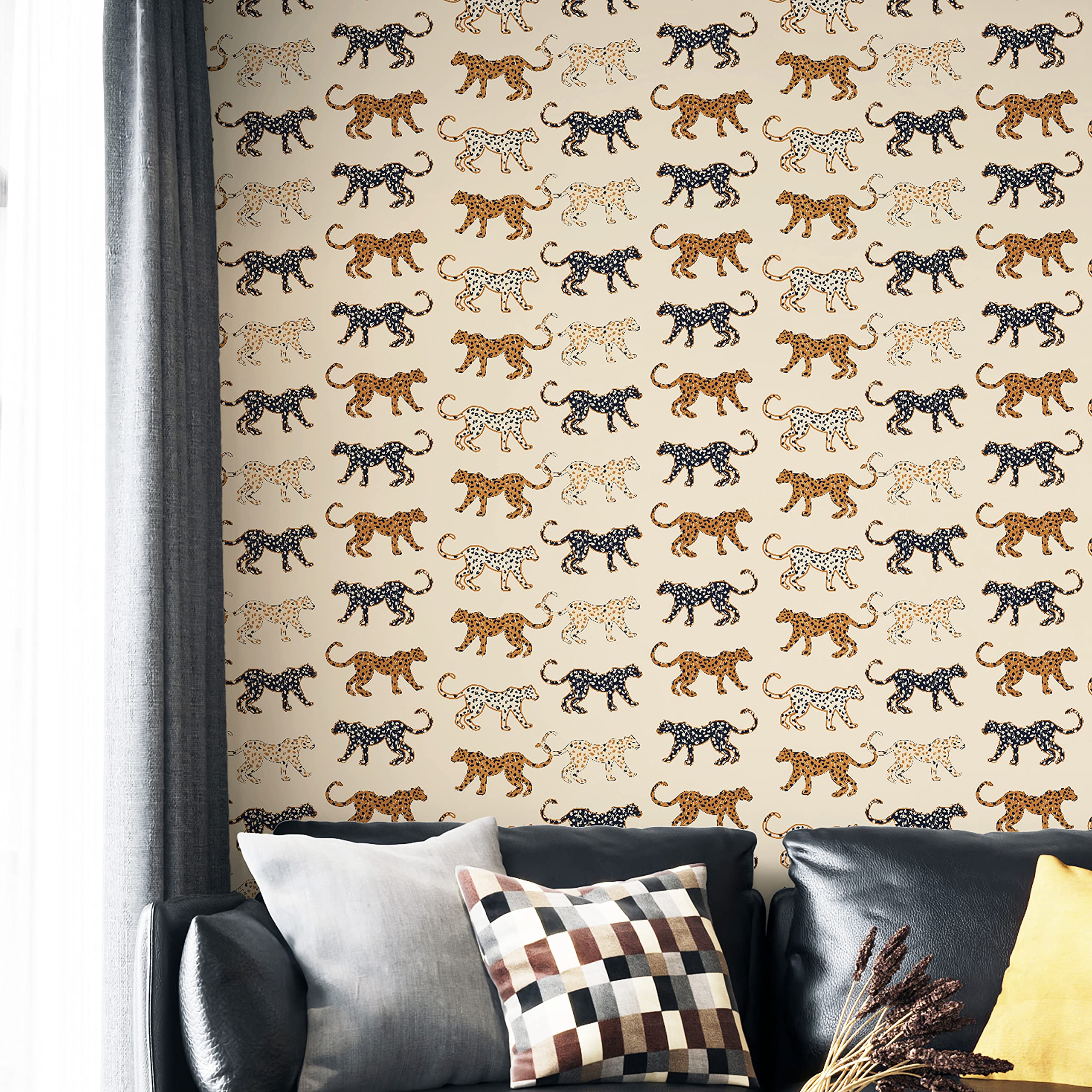 UniGoos Beige Leopard Peel and Stick Wallpaper - Retro Animal Print Self-Adhesive Contact Paper for Shelves, Countertops & Bedroom Decor (17.7