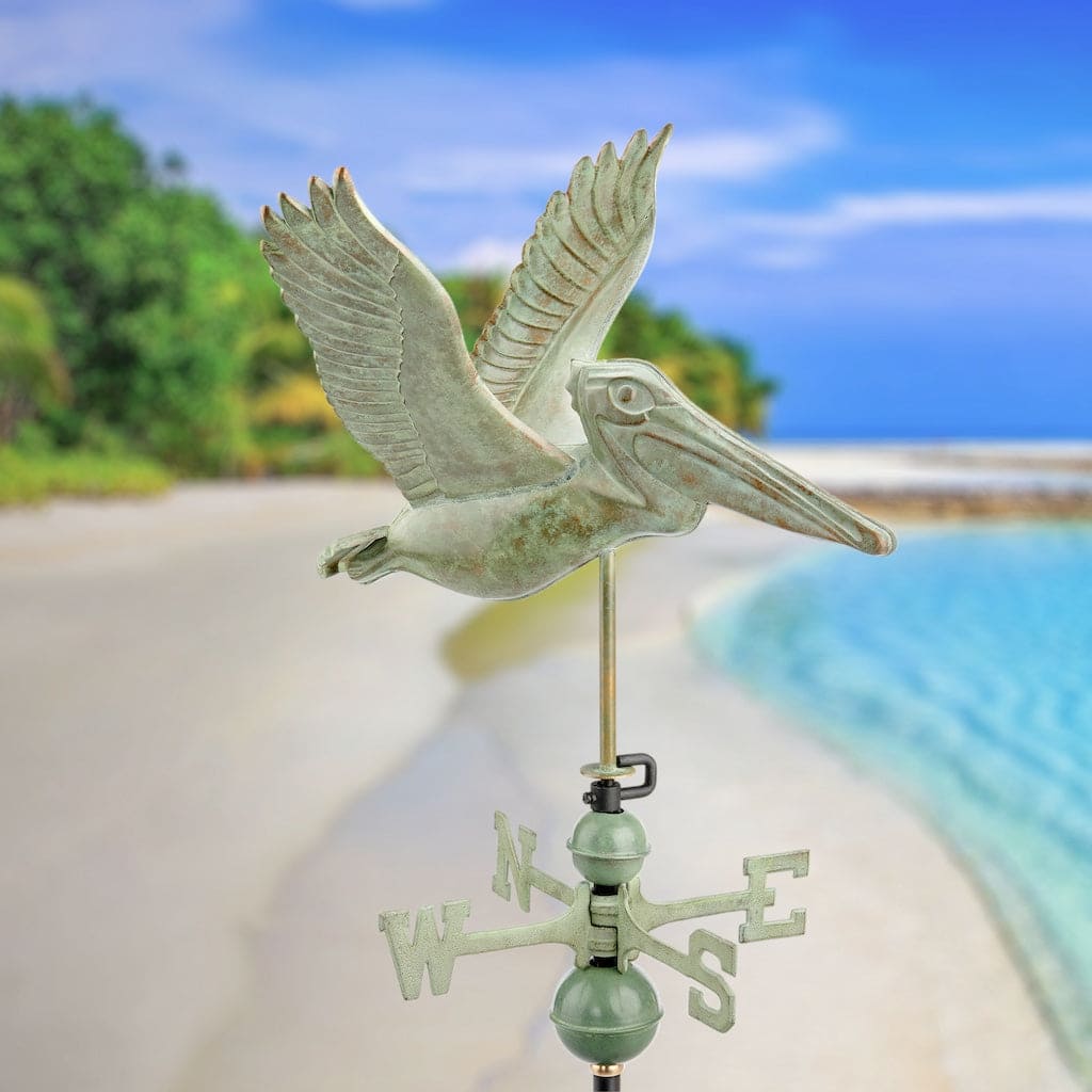 Good Directions Pelican Weathervane in Blue Verde Copper - Handcrafted Outdoor Garden Decor for Coastal & Nautical Themed Homes