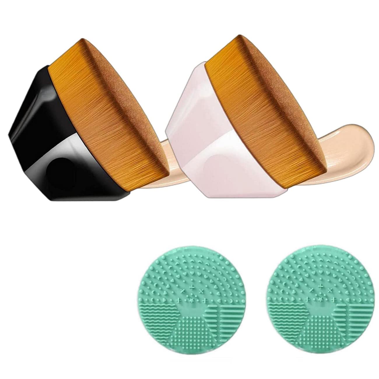 Flat Kabuki Makeup Brush for Foundation & Creams - Black & Pink - Perfect for Blending & Contouring