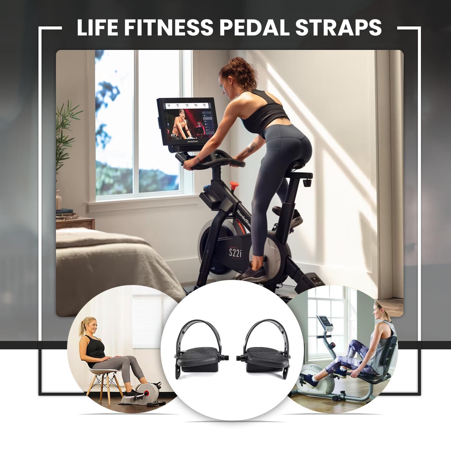 Left & Right Foot Pedal Pair Set with Adjustable Strap - Compatible with R6-PS Circle Fitness Recumbent Bike - Perfect for Home Gym, Physical Therapy & Cardio Workouts