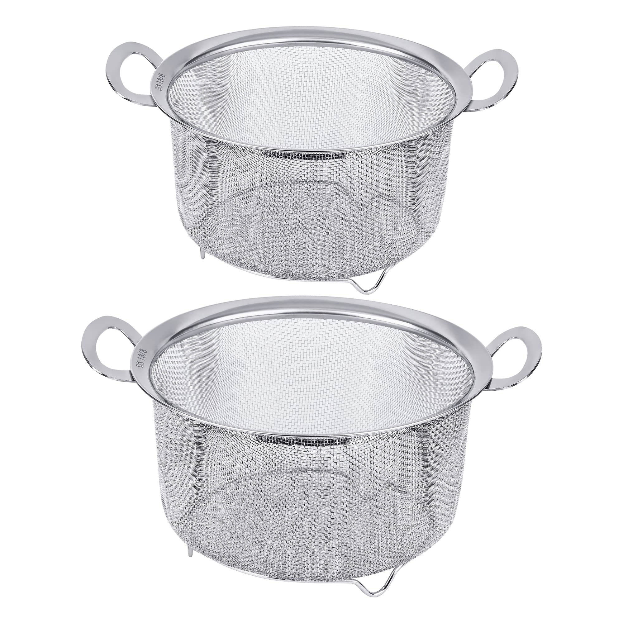 2 Pack Stainless Steel Kitchen Colanders - 18/8 Fine Mesh Strainer with Handles for Pasta, Rice, Fruits & Vegetables | Durable Sieve with Resting Feet for Straining, Rinsing, Steaming & Cooking | Perfect for Meal Prep, Salad Making & Healthy Cooking