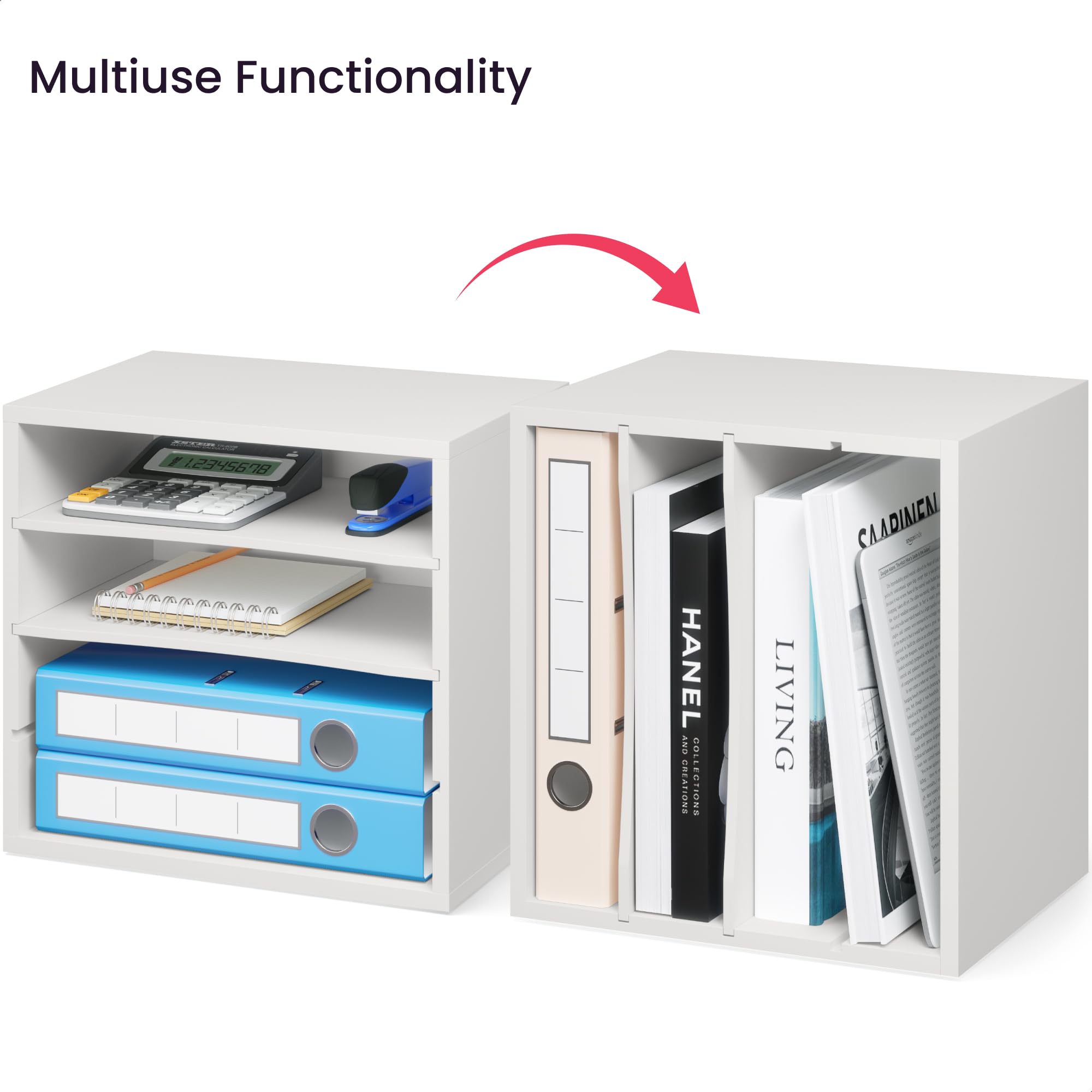 Ballucci 4-Tier Stackable Paper Organizer Tray - White Desk Storage Shelves for Letter, Documents & Files - Perfect for Office, Classroom & Home Workspace Organization