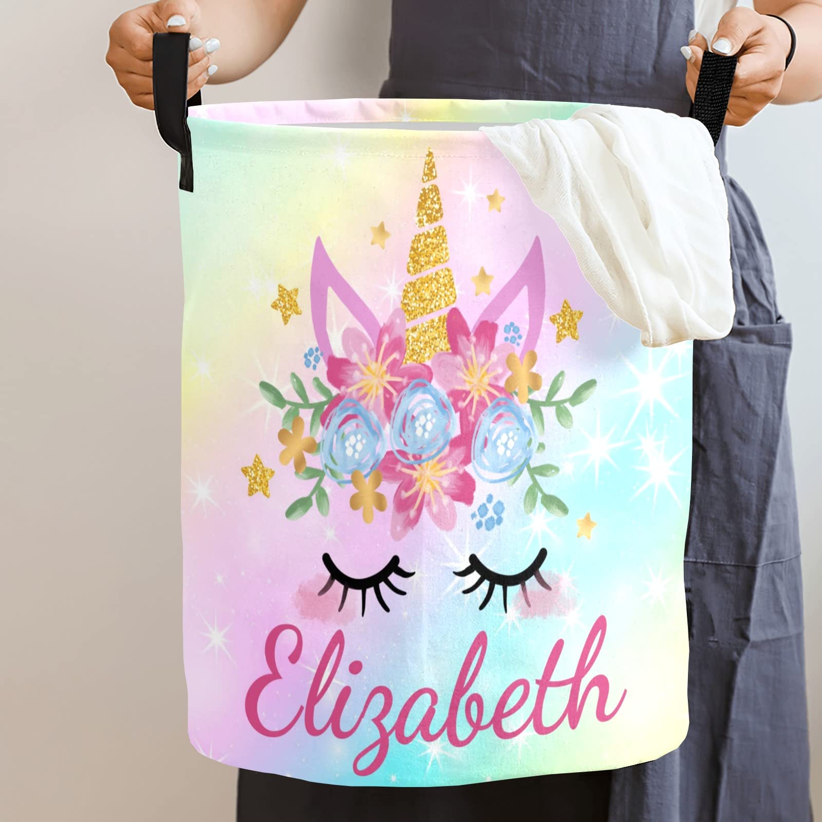 Custom Personalized Laundry Basket with Handle - Collapsible Clothes Hamper for Bathroom, Bedroom & Living Room Storage - Unicorn Design (Style 07) - Perfect for Kids' Rooms, Dorm Organization & Gift Giving