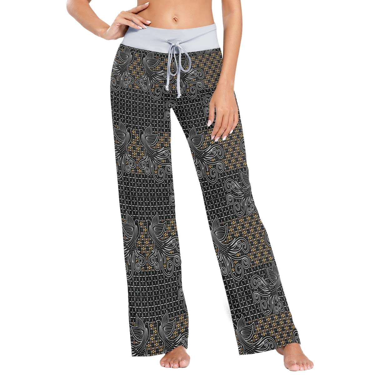 Women's Soft Long Pajama Pants with Cute Pigeon Print - Drawstring Lounge Pants for Women, Wide Leg Sleepwear - Perfect for Sleeping, Lounging at Home and Relaxing
