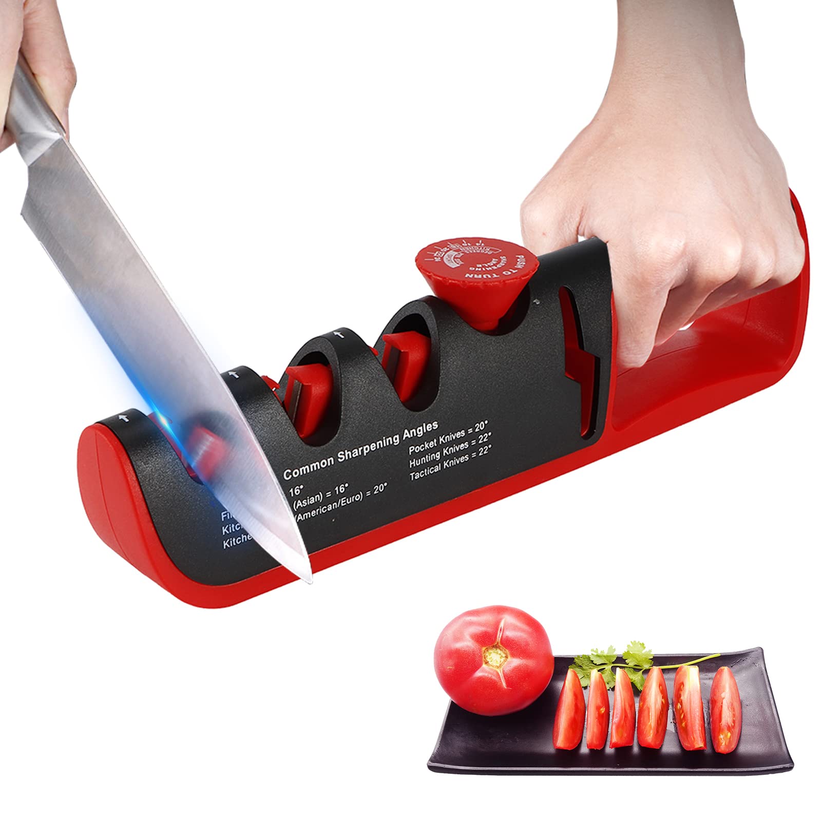 4-in-1 Kitchen Knife Sharpener - Tungsten Steel & Ceramic Manual Blade & Scissor Sharpening Tool for Chef Knives, Pocket Knives, Hunting Knives - Perfect for Home Kitchen, Camping & Outdoor Cooking