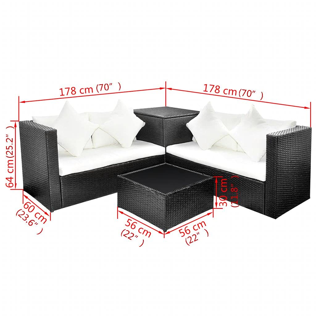 4-Piece Black Poly Rattan Garden Lounge Set with Cushions - Outdoor Patio Furniture for Deck, Porch, Lawn & Backyard - Perfect for Relaxing, Entertaining & Sunbathing