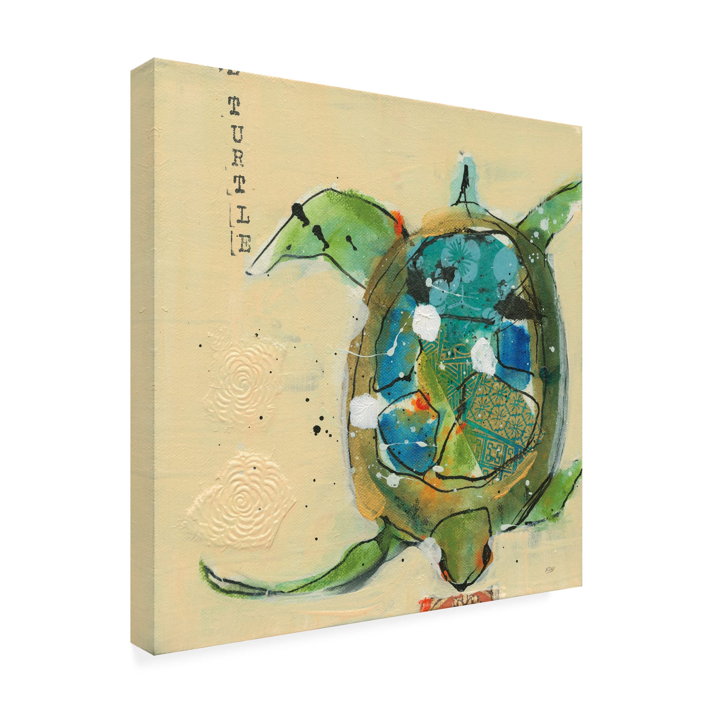 Trademark Fine Art 'Chentes Turtle' Canvas Wall Art Print by Kellie Day - Vibrant Sea Turtle Painting for Beach House Decor, Coastal Living Room, or Ocean-Themed Nursery