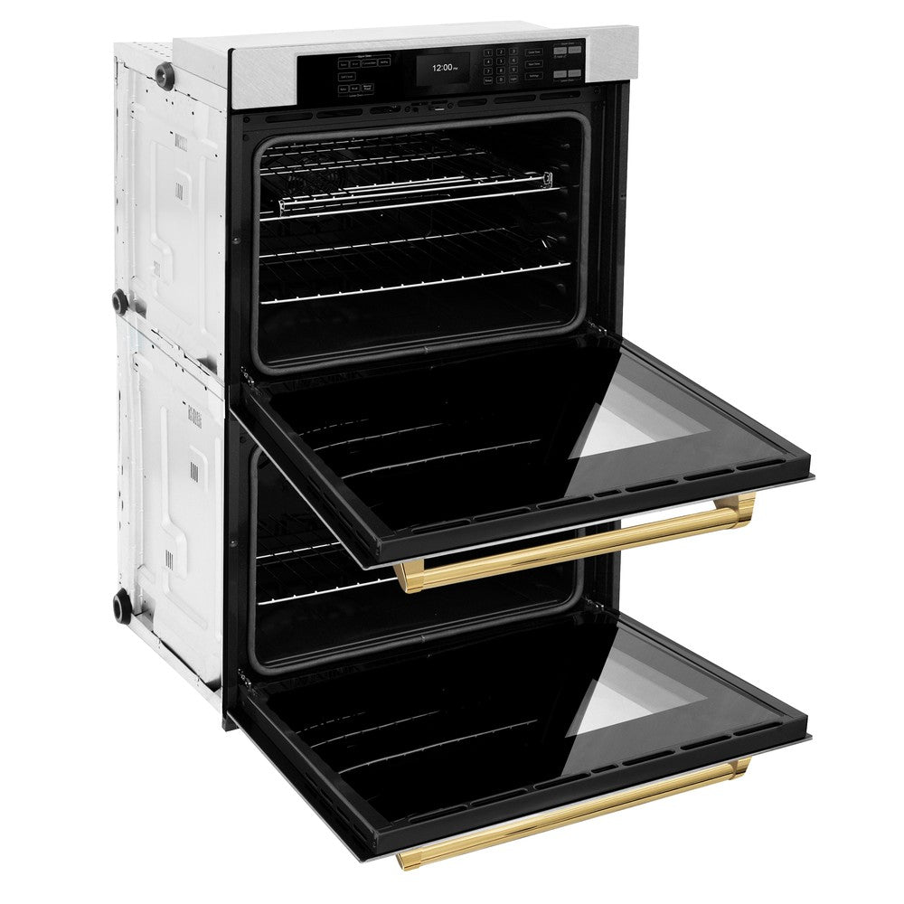 ZLINE Autograph Edition 30 Inch Stainless Steel Professional True Convection Double Wall Oven with Air Fry & Self-Clean - Polished Gold Handles (WADZ 30 G) - Perfect for Home Chefs & Modern Kitchens