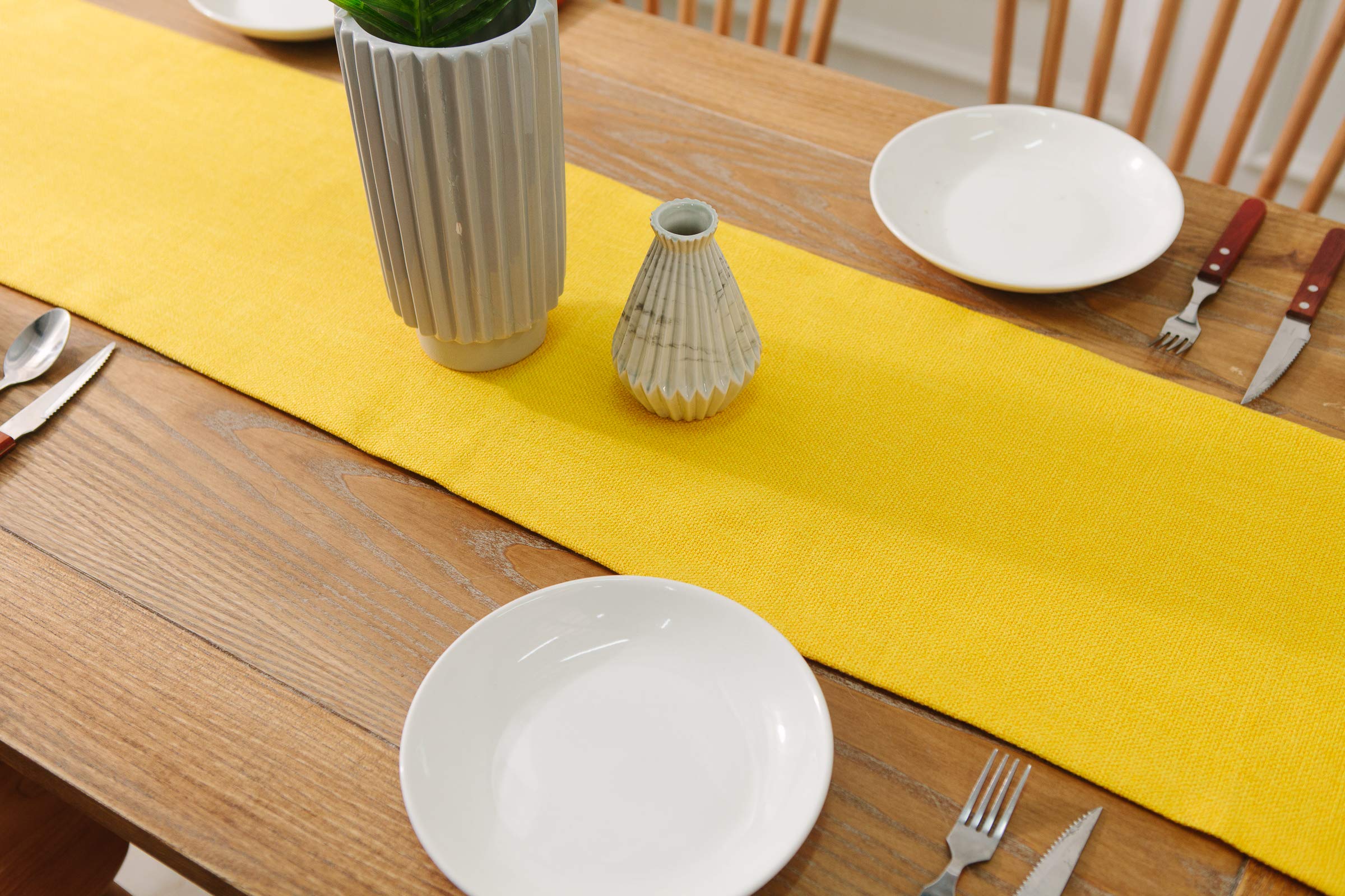 12 x 108 Inches Bright Yellow Burlap Rustic Table Runner for Christmas, Living Room, Dinner, Wedding, Birthday Party, and Home Decor