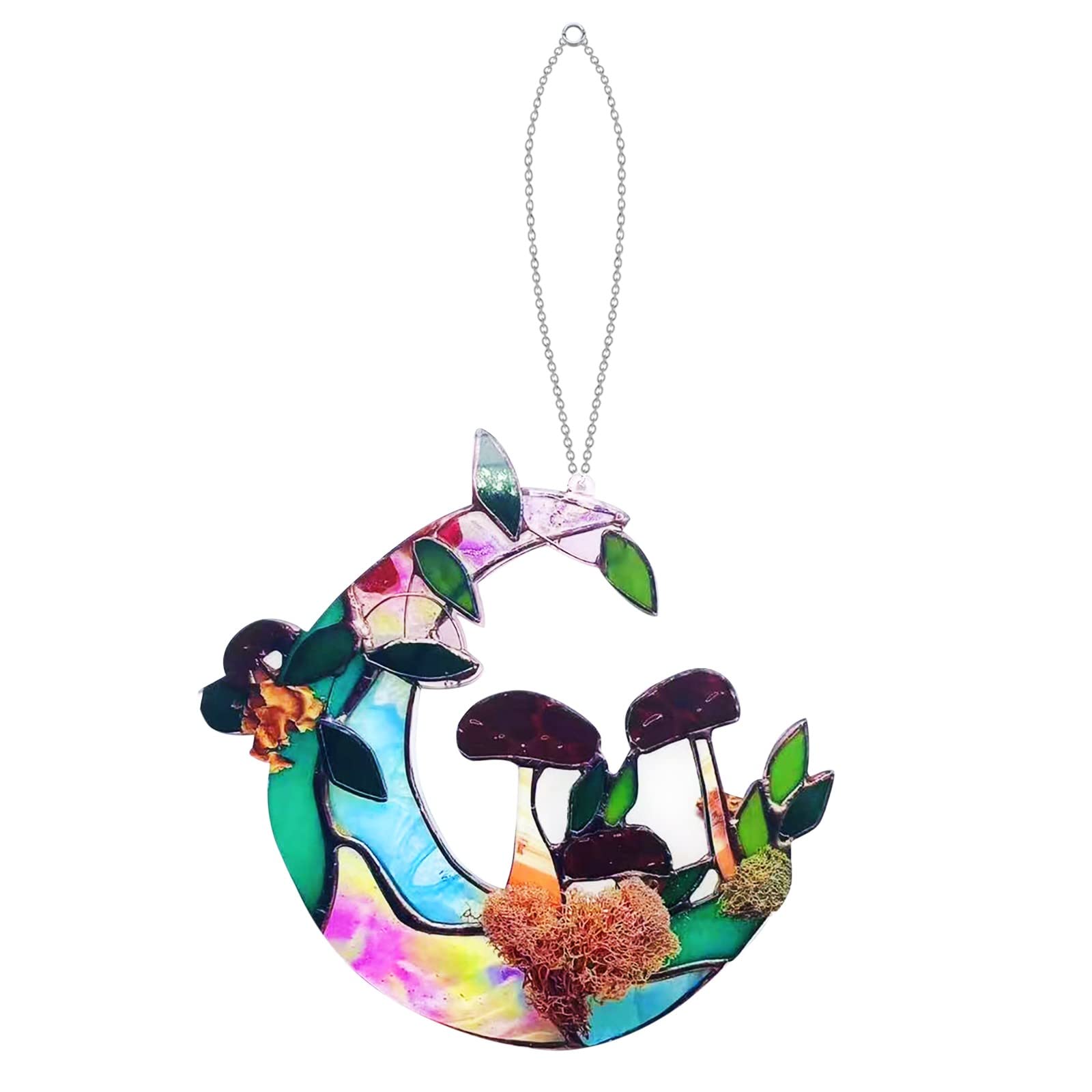 Colorful Acrylic Window Mushroom & Moon Pendant Decor - Easter Balcony Hanging Crystal Garland for Chandelier, Home & Party Decoration (Multicolor, One Size) - Perfect for Spring Celebrations, Window Displays & Festive Room Decor