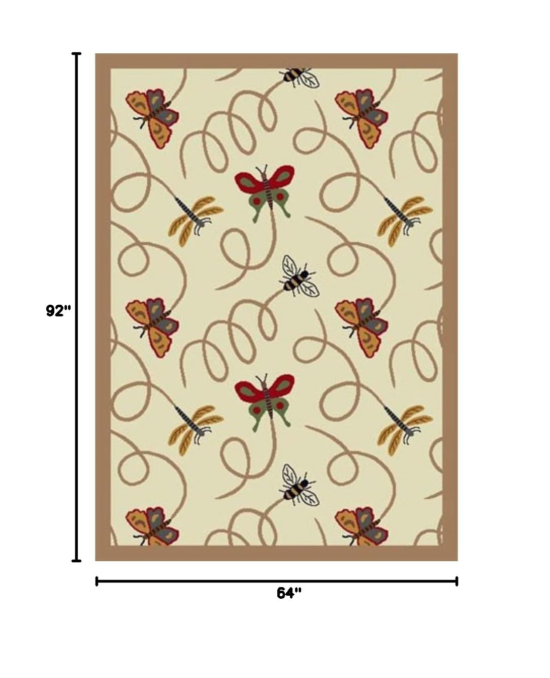 Joy Carpets Kaleidoscope Wing Dings Whimsical Area Rugs - Beige Non-Slip Kids Playroom & Nursery Rug - Soft Play Mat for Children's Bedroom, Living Room Decor