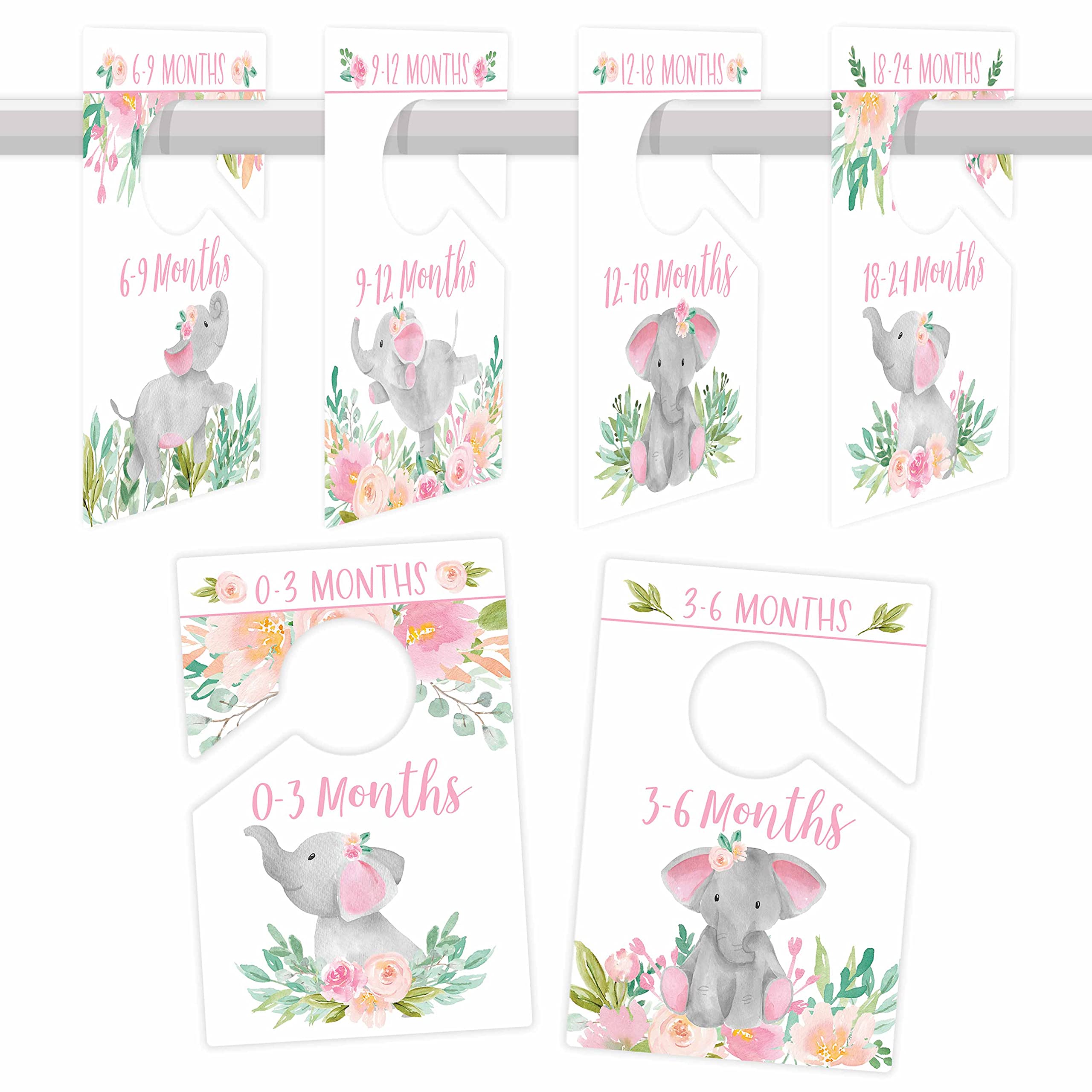 6-Pack Baby Closet Size Dividers with Cute Elephant Design - Monthly Nursery Organizer for Newborn Girls | Perfect for Baby Clothes Organization & Nursery Storage Solutions