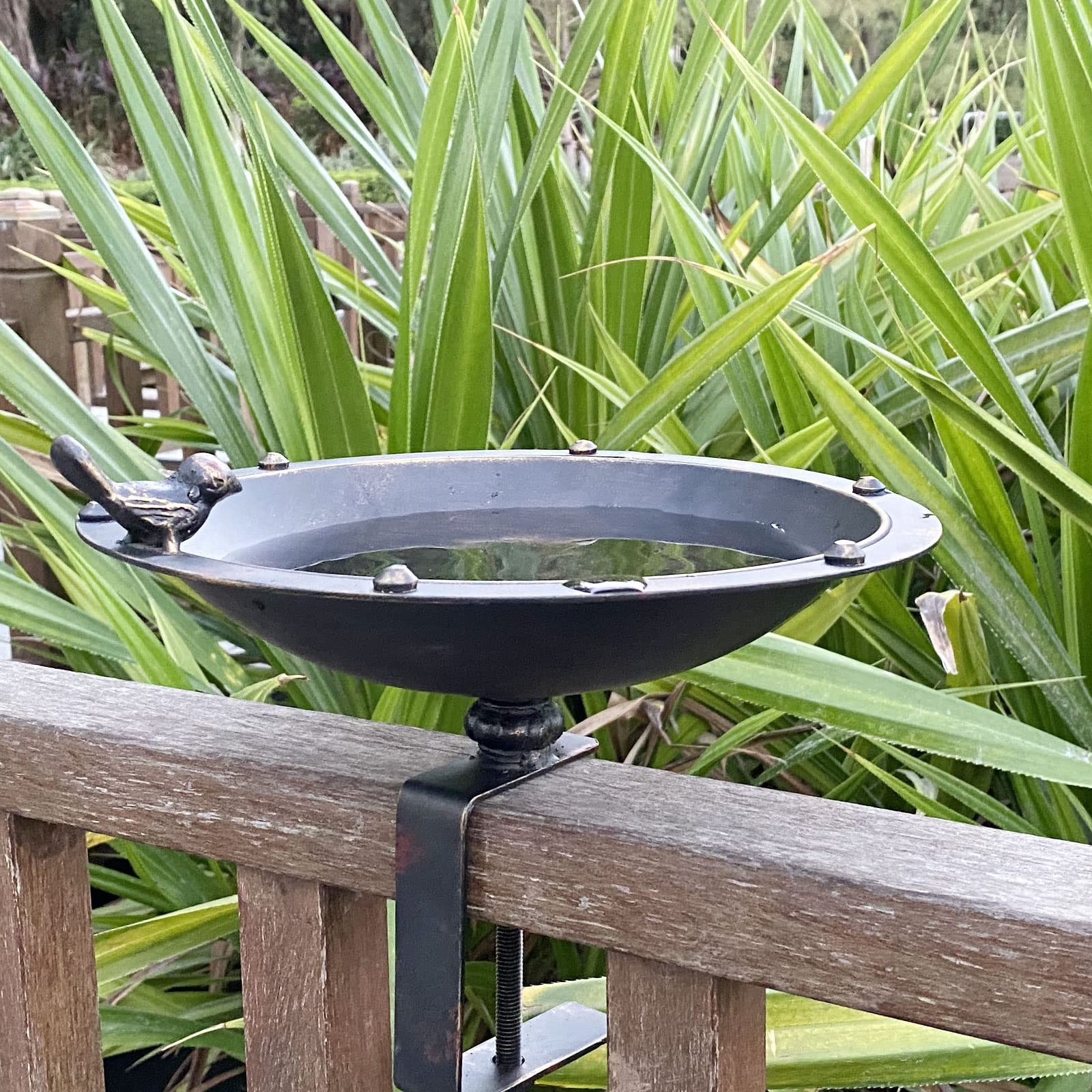 11 Inch Deck Mounted Bird Bath - Metal Bird Bath with Removable Steel Clamp for Deck Railing | Outdoor Garden Decoration for Patio, Yard & Backyard Bird Watching