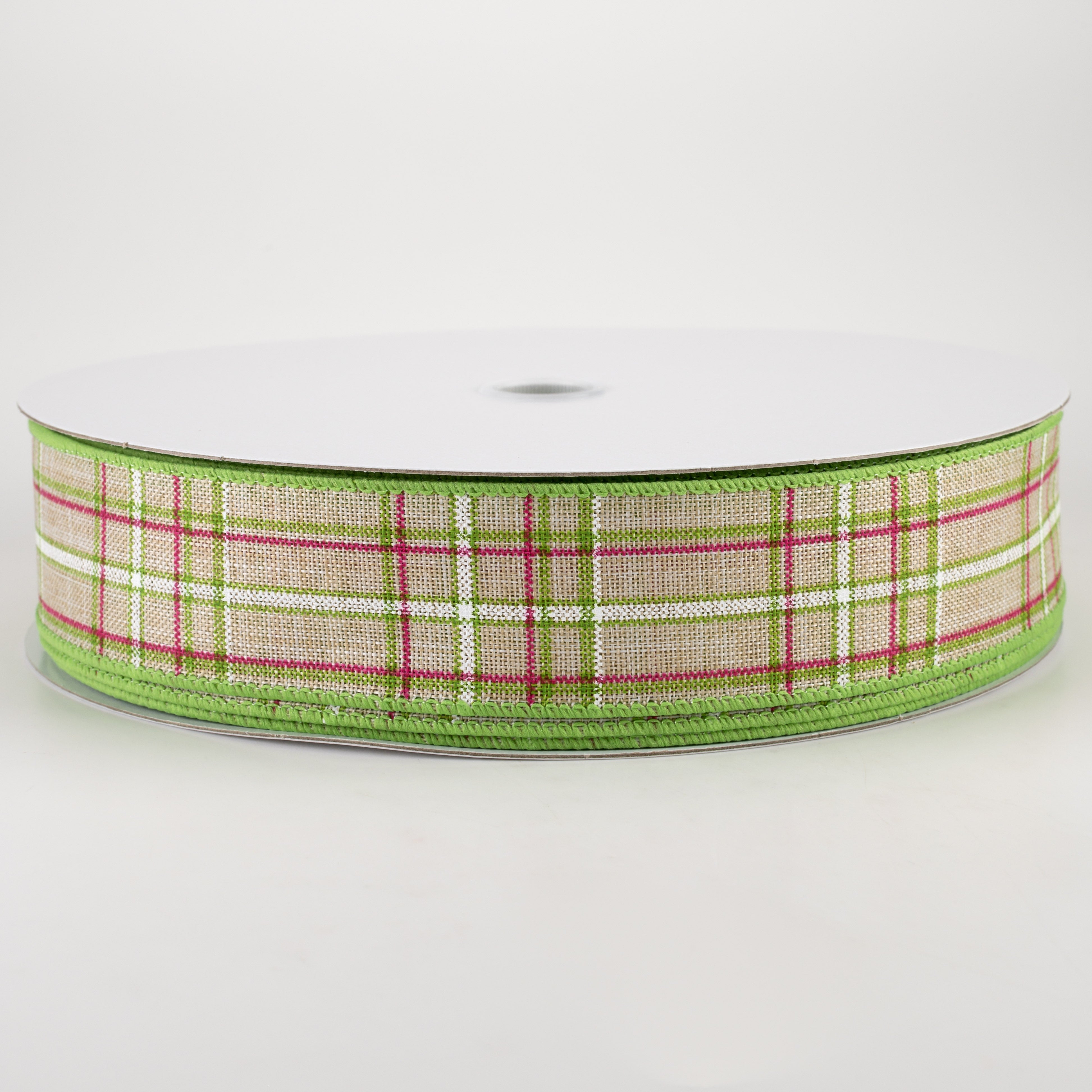 1.5 Inch Cornelia Plaid Ribbon - Natural, Fuchsia, Green & White (50 Yards) for Gift Wrapping, DIY Crafts, Scrapbooking & Home Decor