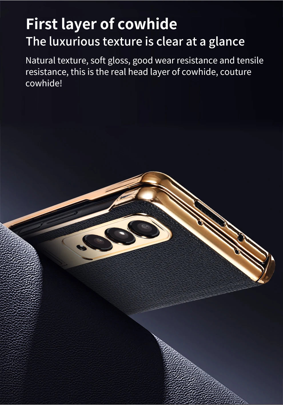 Premium Real Leather Phone Case for Samsung Galaxy Z Fold 6 with Hinge Kickstand - Slim Protective Cover for Work, Travel & Everyday Use