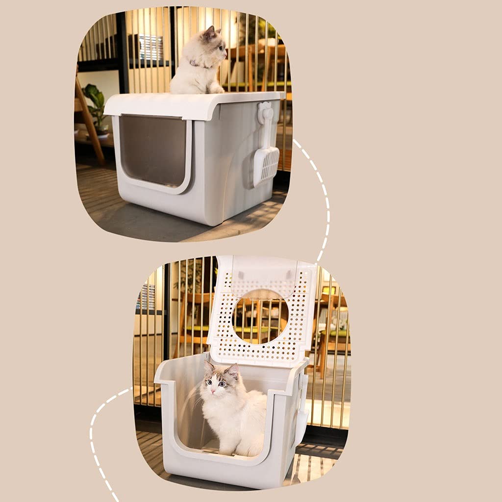 Large Enclosed Cat Litter Box with Scoop, Splash Guard & Odor Control - Upward Entry Design for Easy Cleaning | Perfect for Multi-Cat Homes & Small Apartments (Color B)