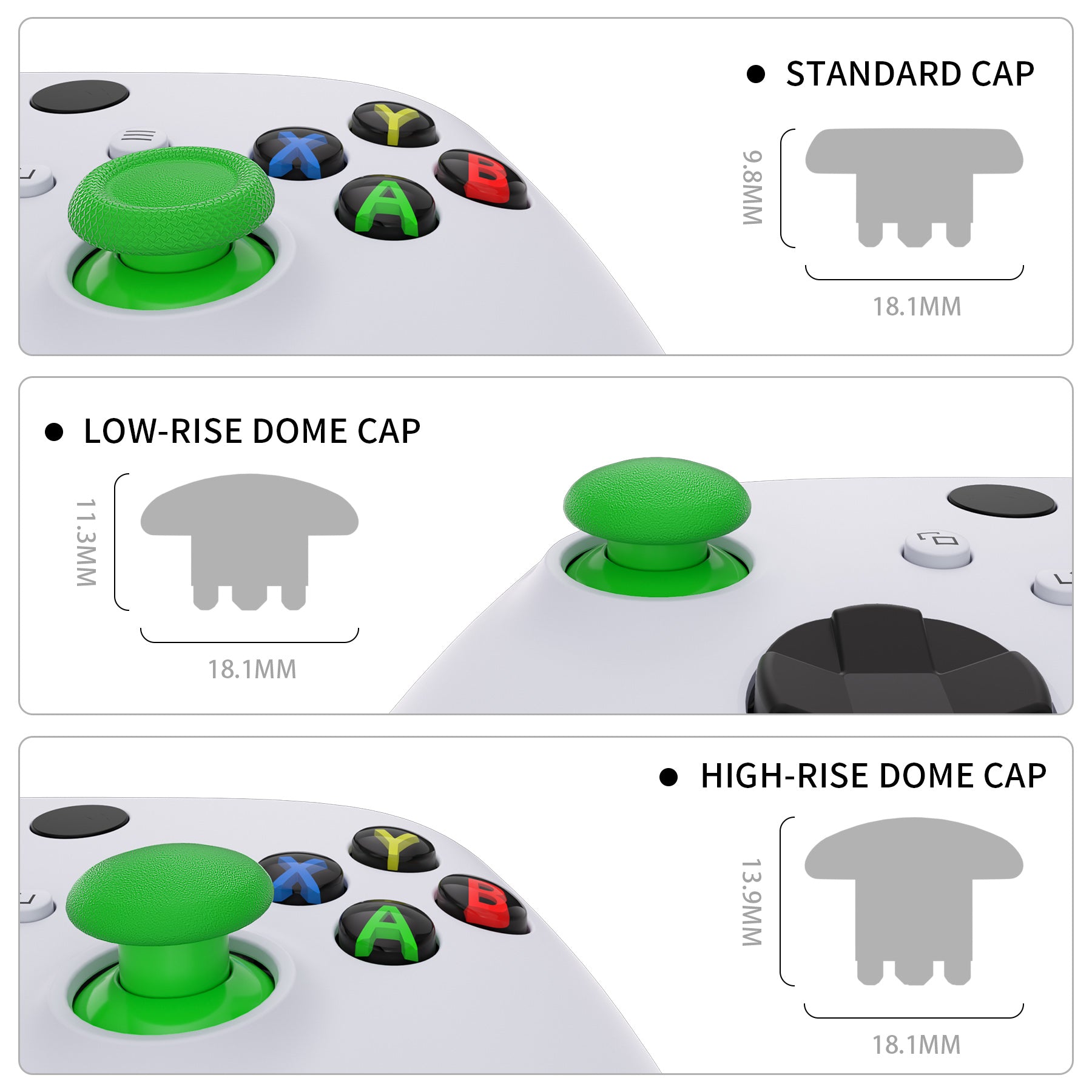 eXtremeRate Interchangeable Thumbsticks for Xbox Core/One S/X/Elite V1 & Nintendo Switch Pro Controller - Green Analog Joystick Replacement | Gaming Accessories for Enhanced Control & Comfort